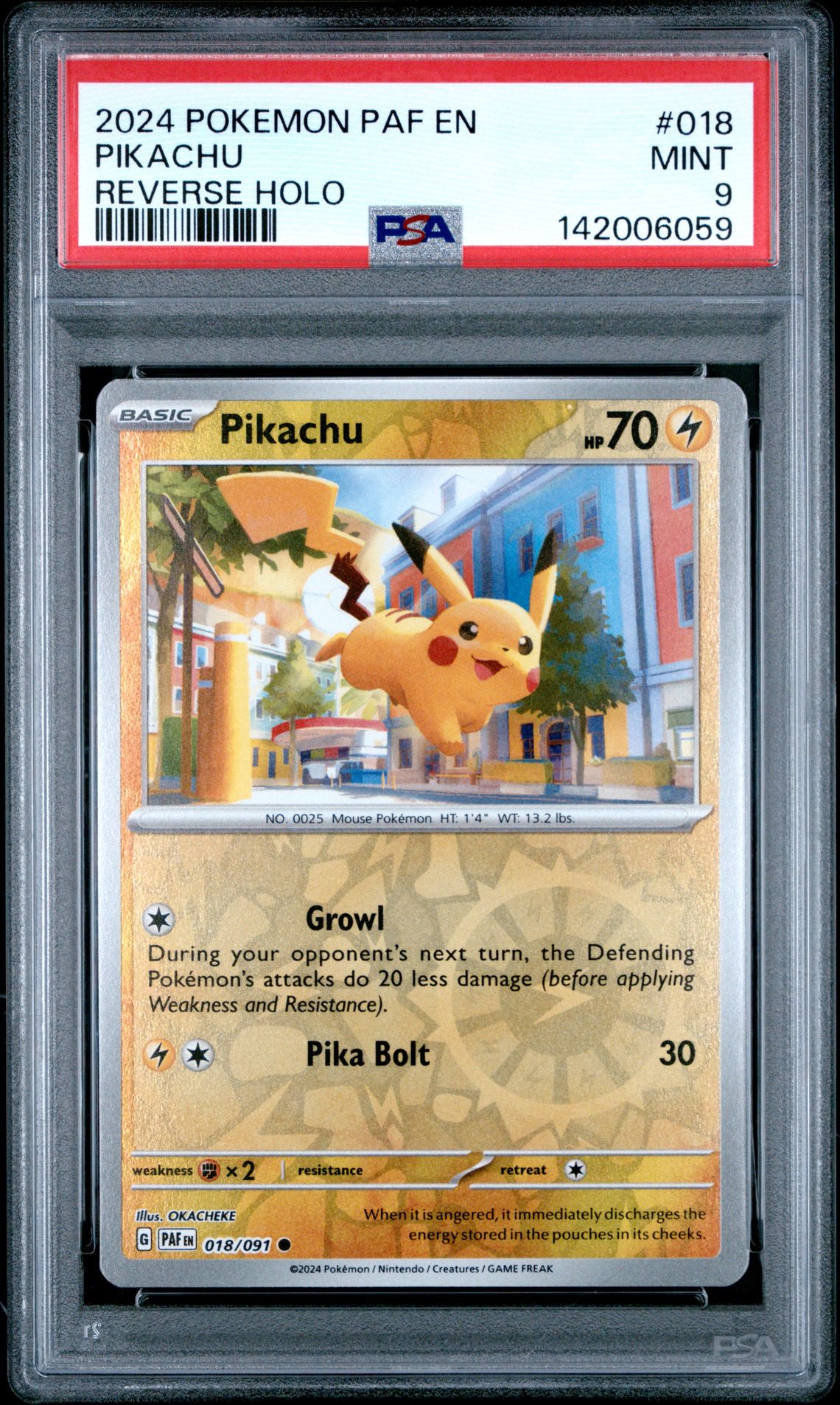 2024 Pokemon Paf En-Paldean Fates Pikachu #018 (Reverse Holo) Mint 9 front