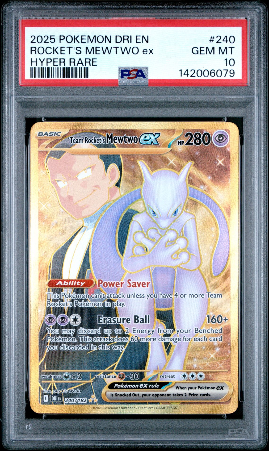 2025 Pokemon Dri En-Destined Rivals Rocket's Mewtwo Ex #240 (Hyper Rare) Gem Mt 10 front