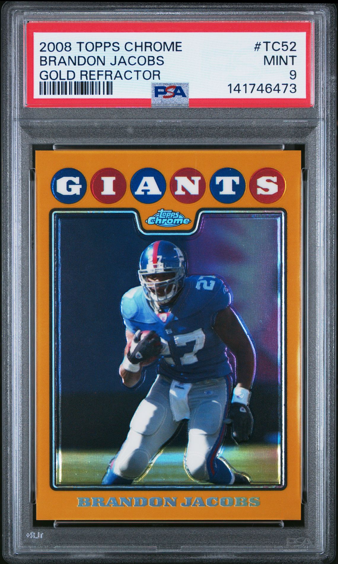 2008 Topps Chrome Brandon Jacobs #Tc52 (Gold Refractor) Mint 9 front
