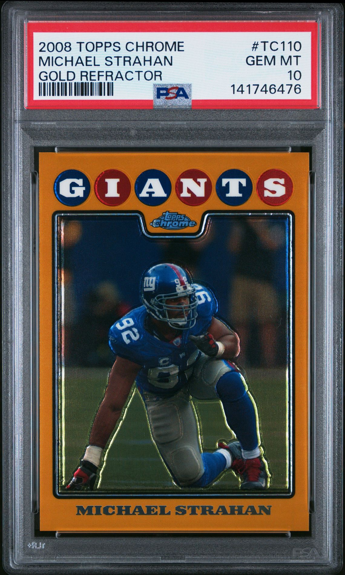 2008 Topps Chrome Michael Strahan #Tc110 (Gold Refractor) Gem Mt 10 front