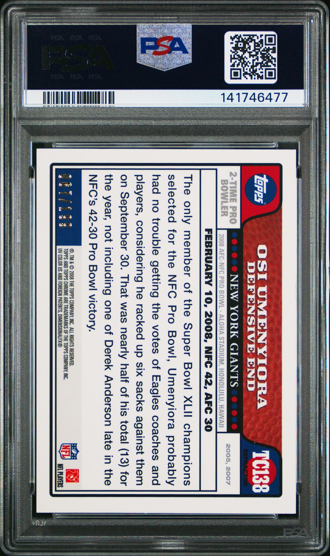 2008 Topps Chrome Osi Umenyiora #Tc138 (Gold Refractor) Mint 9 back