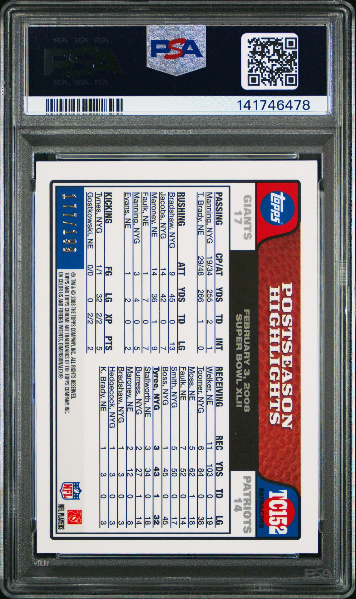 2008 Topps Chrome David Tyree #Tc152 (Gold Refractor) Mint 9 back