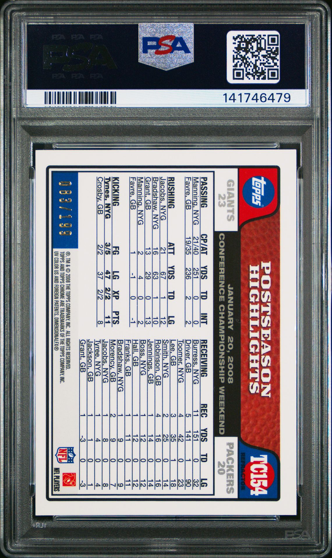 2008 Topps Chrome Lawrence Tynes #Tc154 (Gold Refractor) Mint 9 back