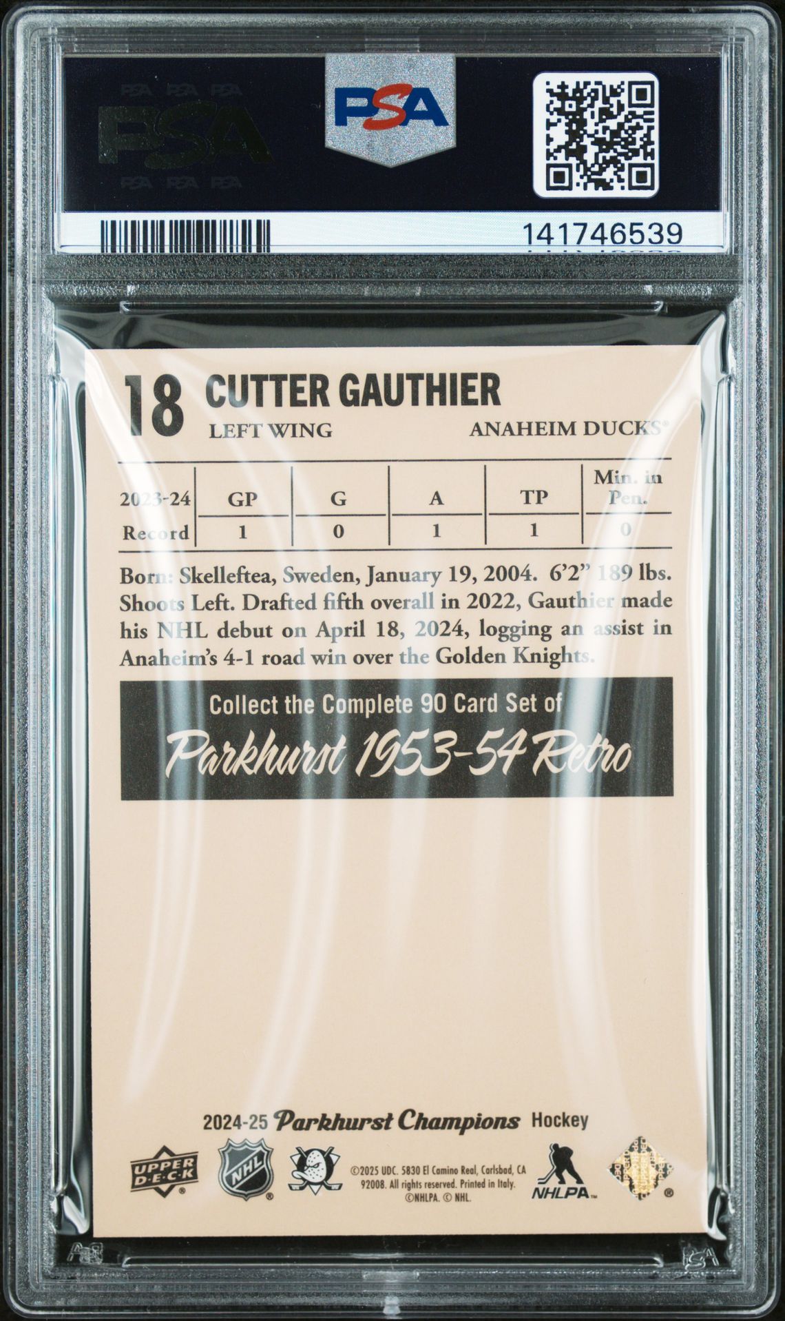 2024 Upper Deck Parkhurst Champions 1953-54 Retros Cutter Gauthier #18 Gem Mt 10 back