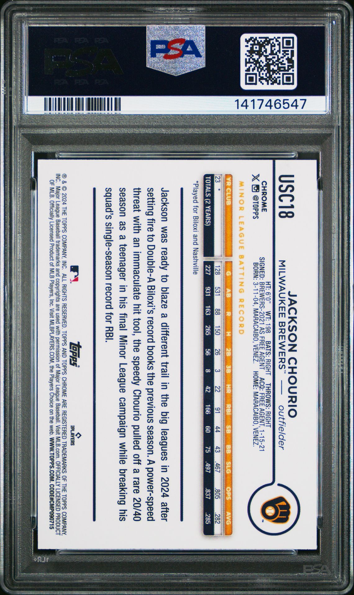 2024 Topps Chrome Update Jackson Chourio #Usc18 (X-Fractor) Mint 9 back