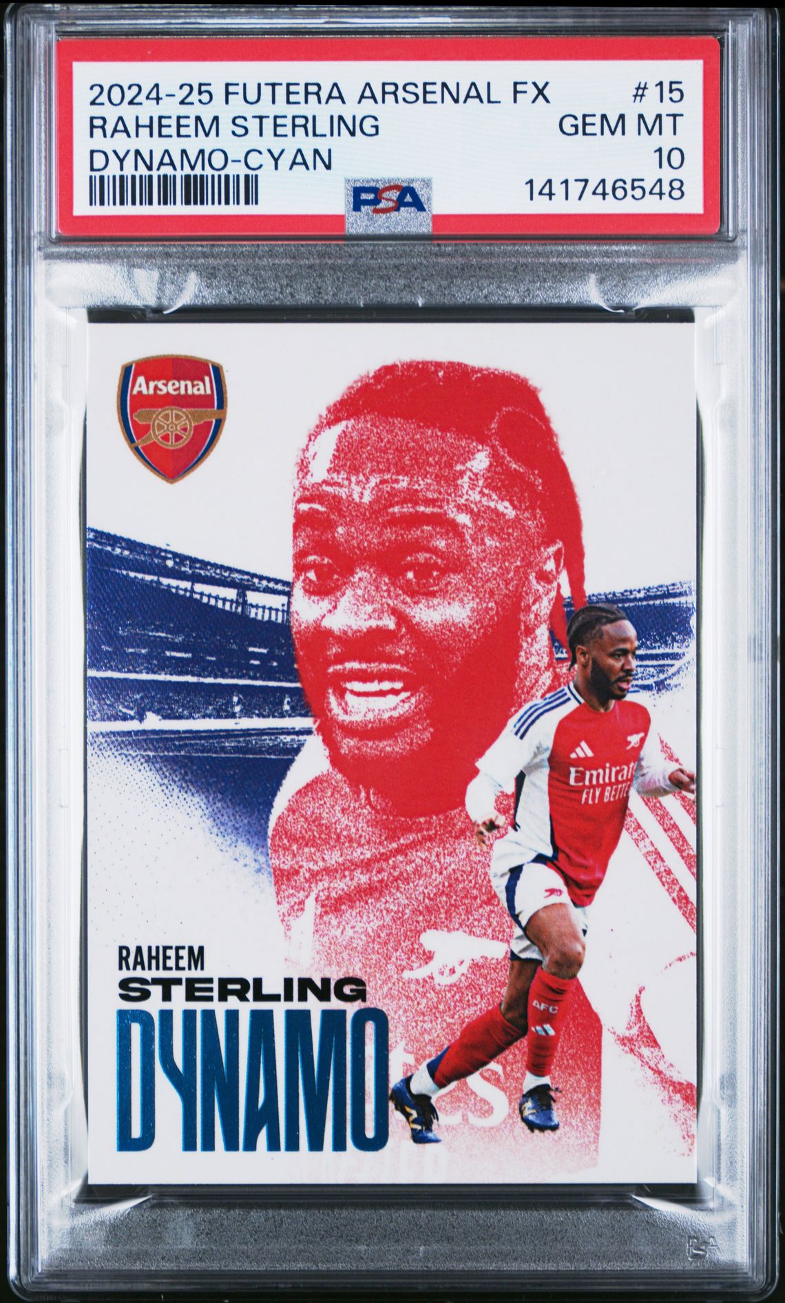 2024-25 Futera Arsenal Fx Collection Dynamo Raheem Sterling #15 (Dynamo-Cyan) Gem Mt 10 front