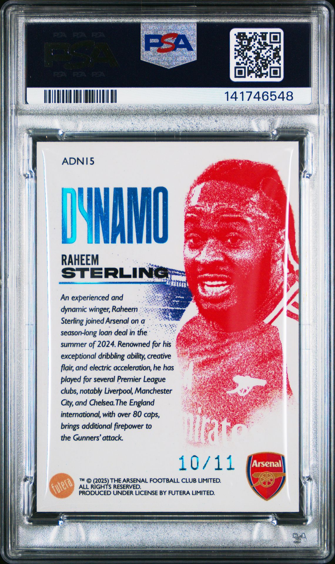 2024-25 Futera Arsenal Fx Collection Dynamo Raheem Sterling #15 (Dynamo-Cyan) Gem Mt 10 back