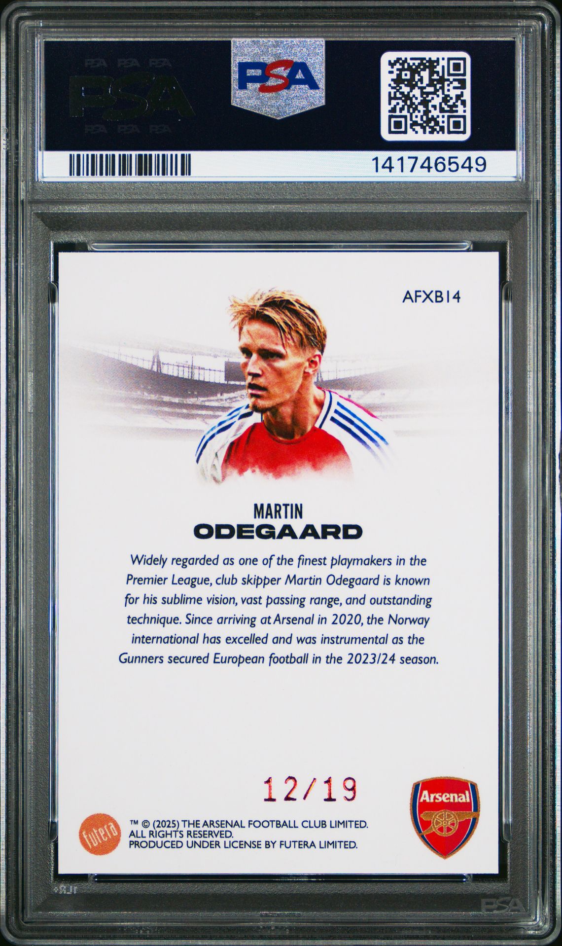 2024-25 Futera Arsenal Fx Collection Martin Odegaard #14 (Red) Gem Mt 10 back