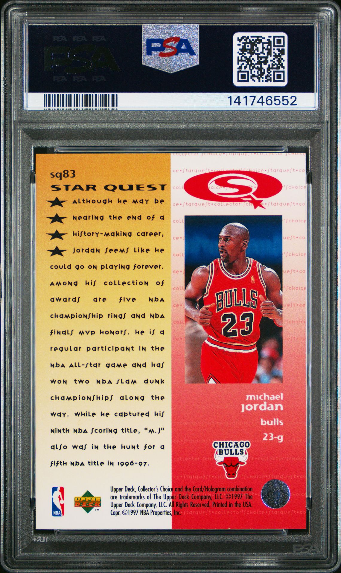 1997 Collector's Choice Starquest Michael Jordan #Sq83 (Starquest) Mint 9 back
