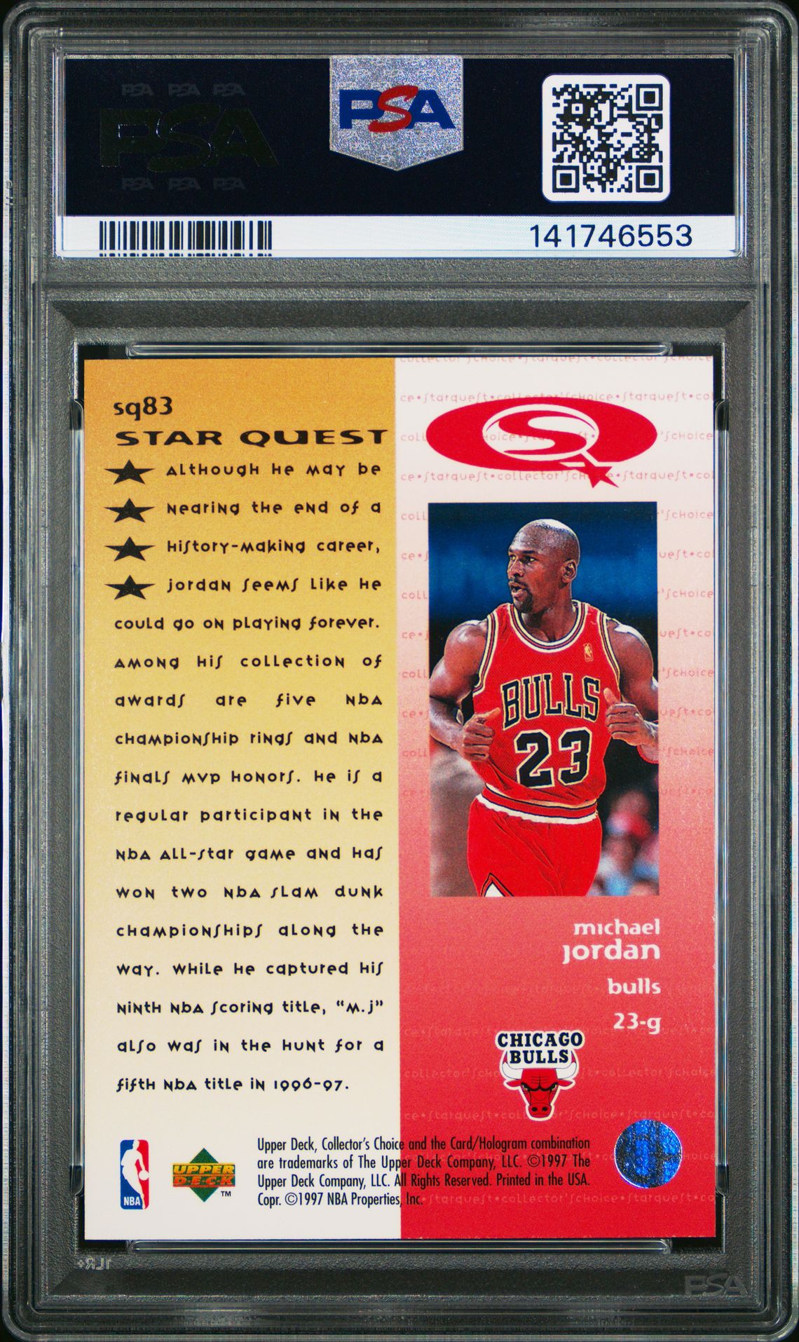 1997 Collector's Choice Starquest Michael Jordan #Sq83 (Starquest) Mint 9 back