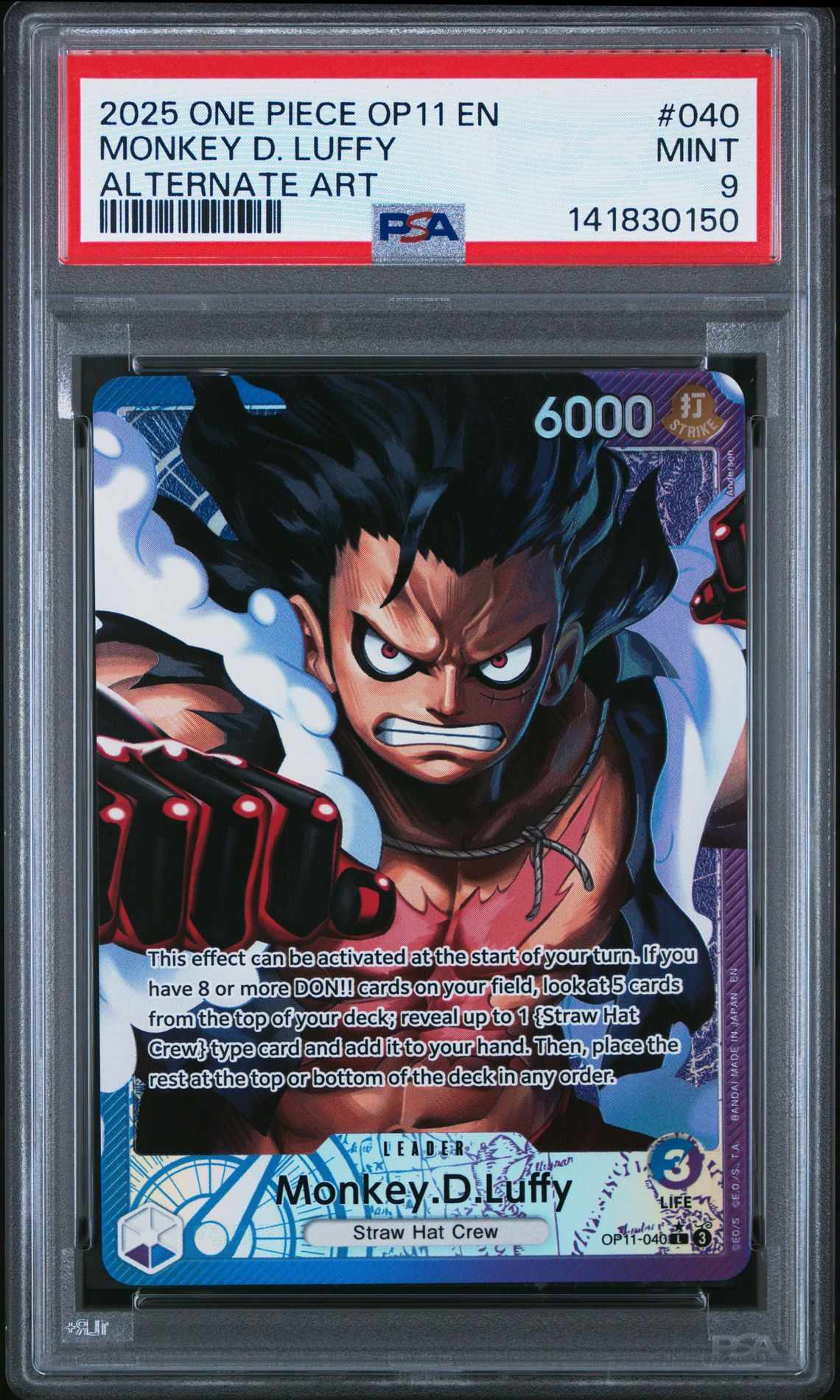 2025 One Piece Op11-A Fist Of Divine Speed Monkey D. Luffy #040 (Alternate Art) Mint 9 front