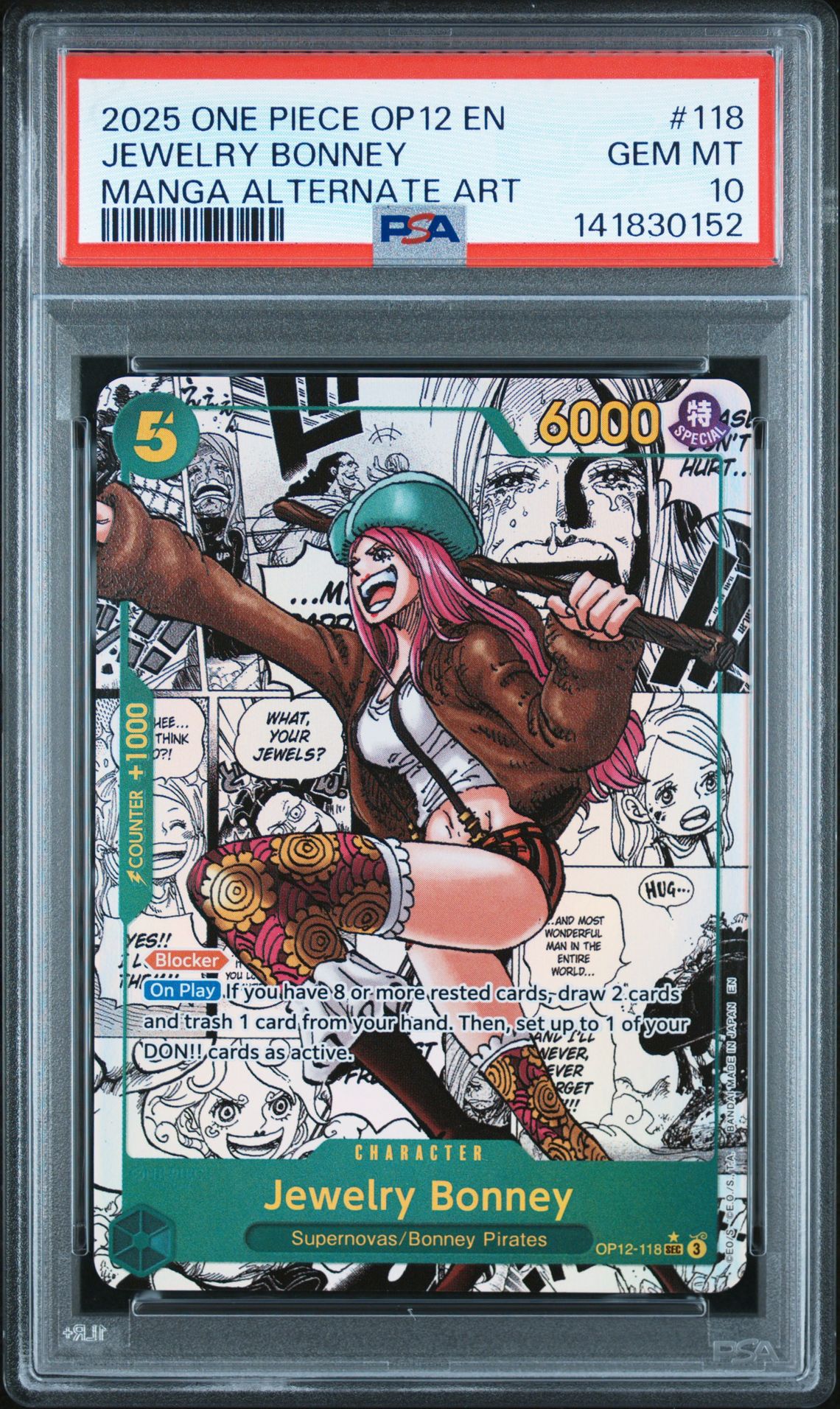 2025 One Piece Op12-Legacy Of The Master Jewelry Bonney #118 (Manga Alternate Art) Gem Mt 10 front