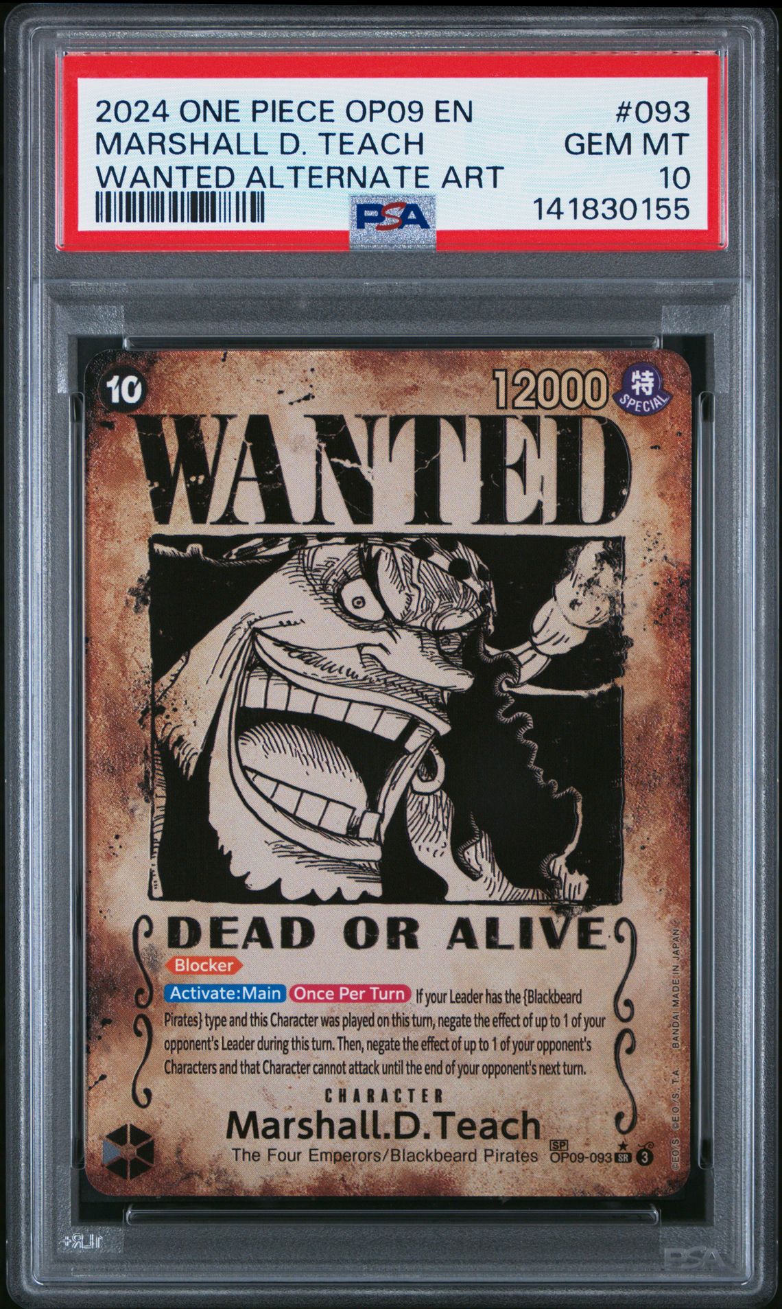 2024 One Piece Op09-Emperors In The New World Marshall D. Teach #093 (Wanted Alternate Art) Gem Mt 10 front