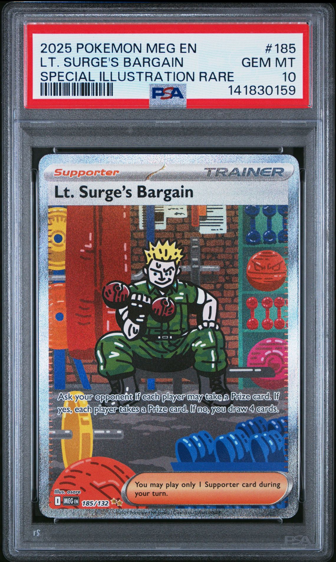 2025 Pokemon Meg En-Mega Evolution Lt. Surge's Bargain #185 (Special Illustration Rare) Gem Mt 10 front