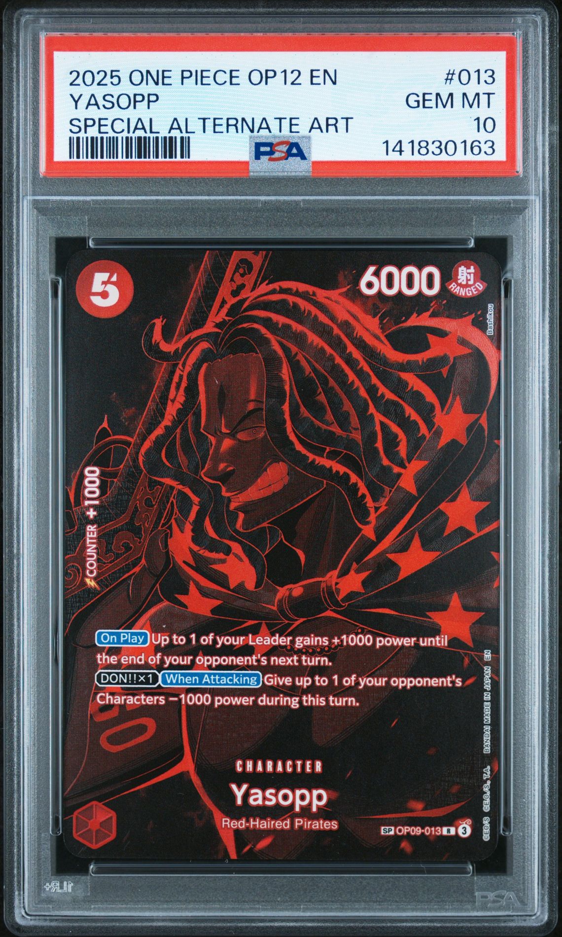 2025 One Piece Op12-Legacy Of The Master Yasopp #013 (Special Alternate Art) Gem Mt 10 front view - PSA graded GEM MT 10