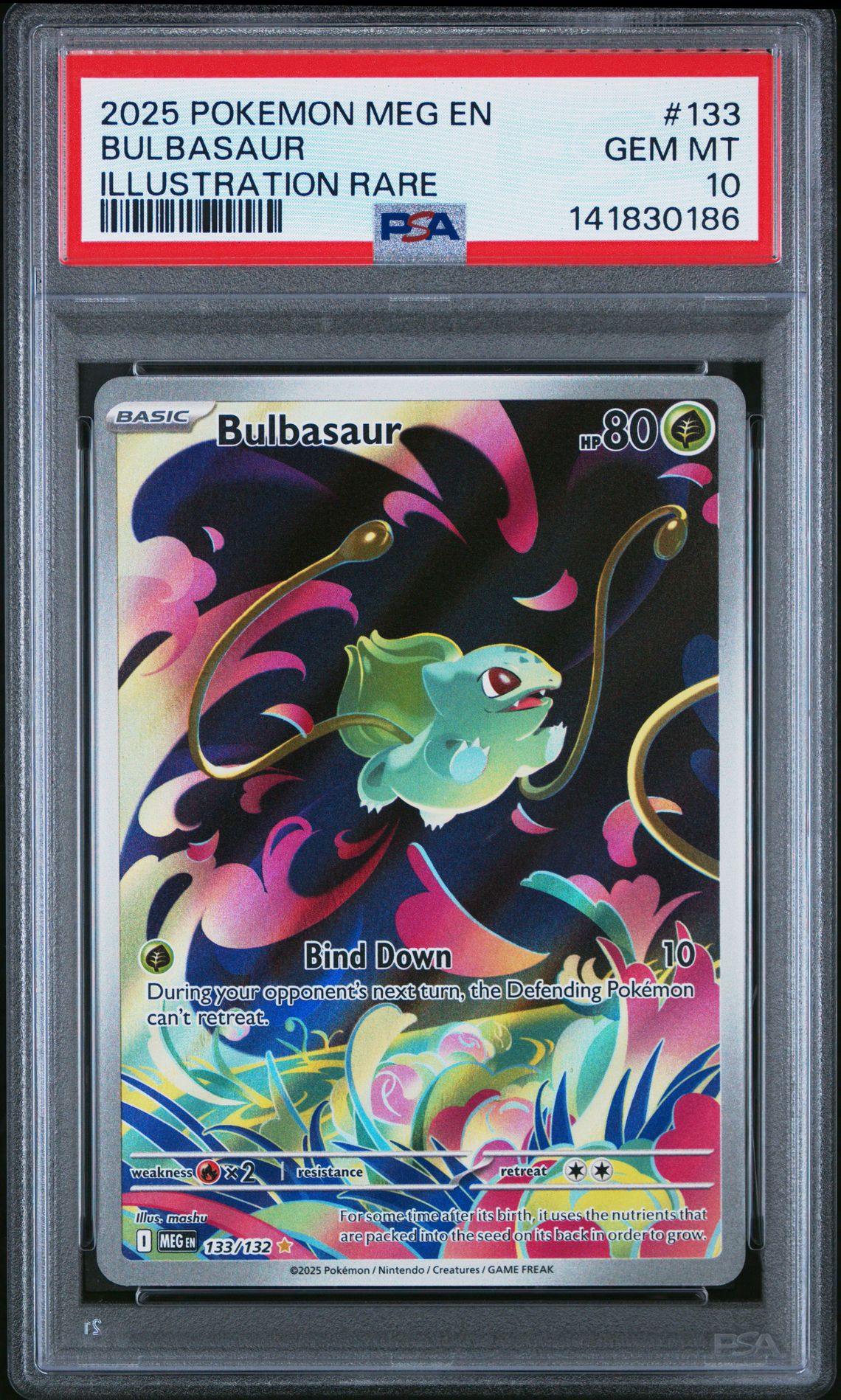 2025 Pokemon Meg En-Mega Evolution Bulbasaur #133 (Illustration Rare) Gem Mt 10 front view - PSA graded GEM MT 10