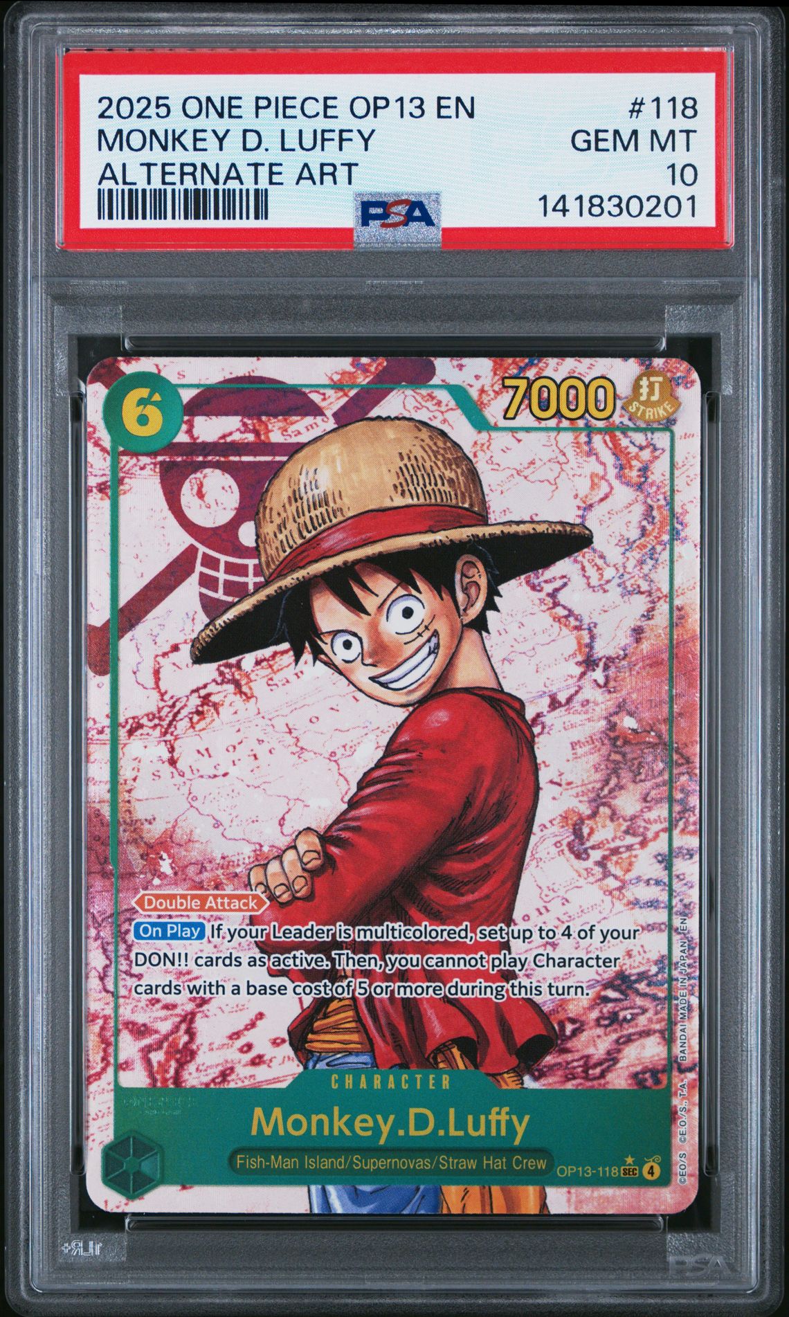 2025 One Piece Op13-Carrying On His Will Monkey D. Luffy #118 (Alternate Art) Gem Mt 10 front