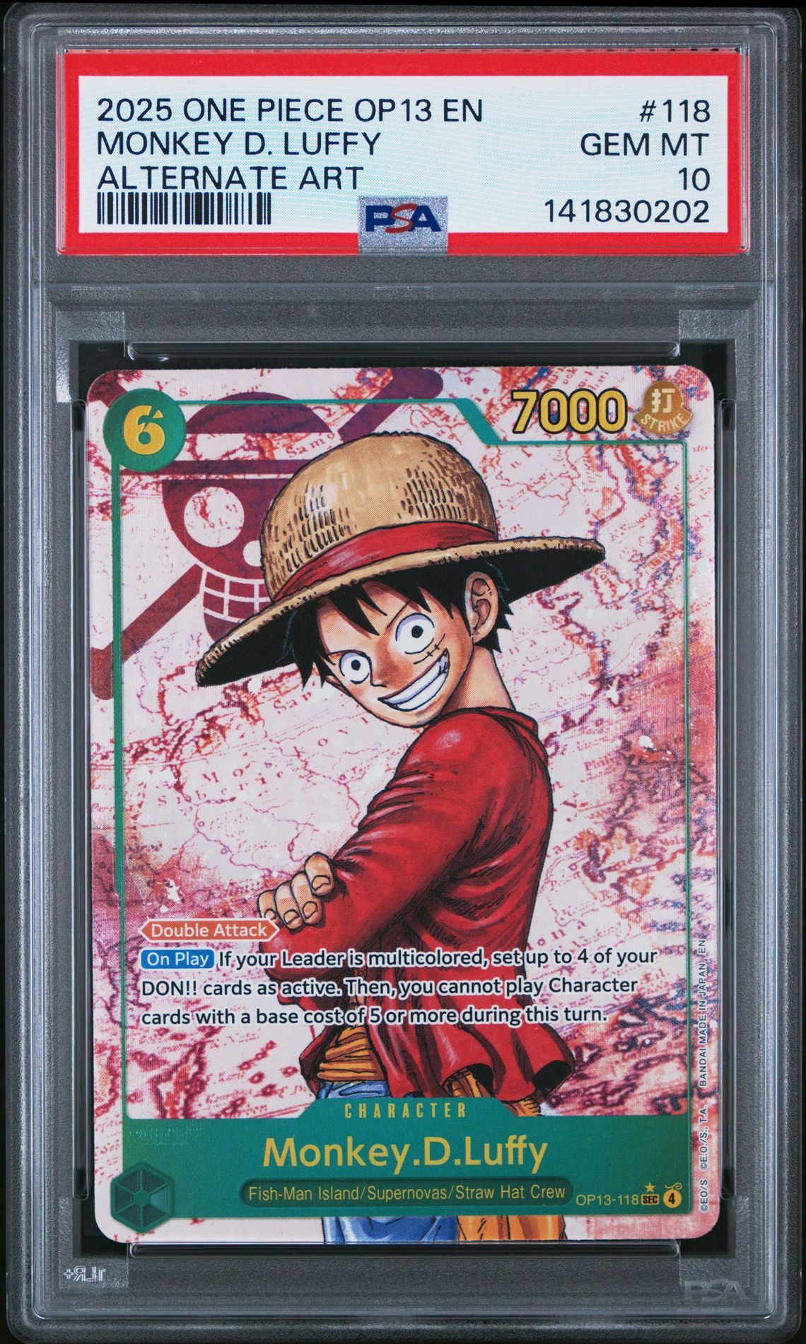 2025 One Piece Op13-Carrying On His Will Monkey D. Luffy #118 (Alternate Art) Gem Mt 10 front