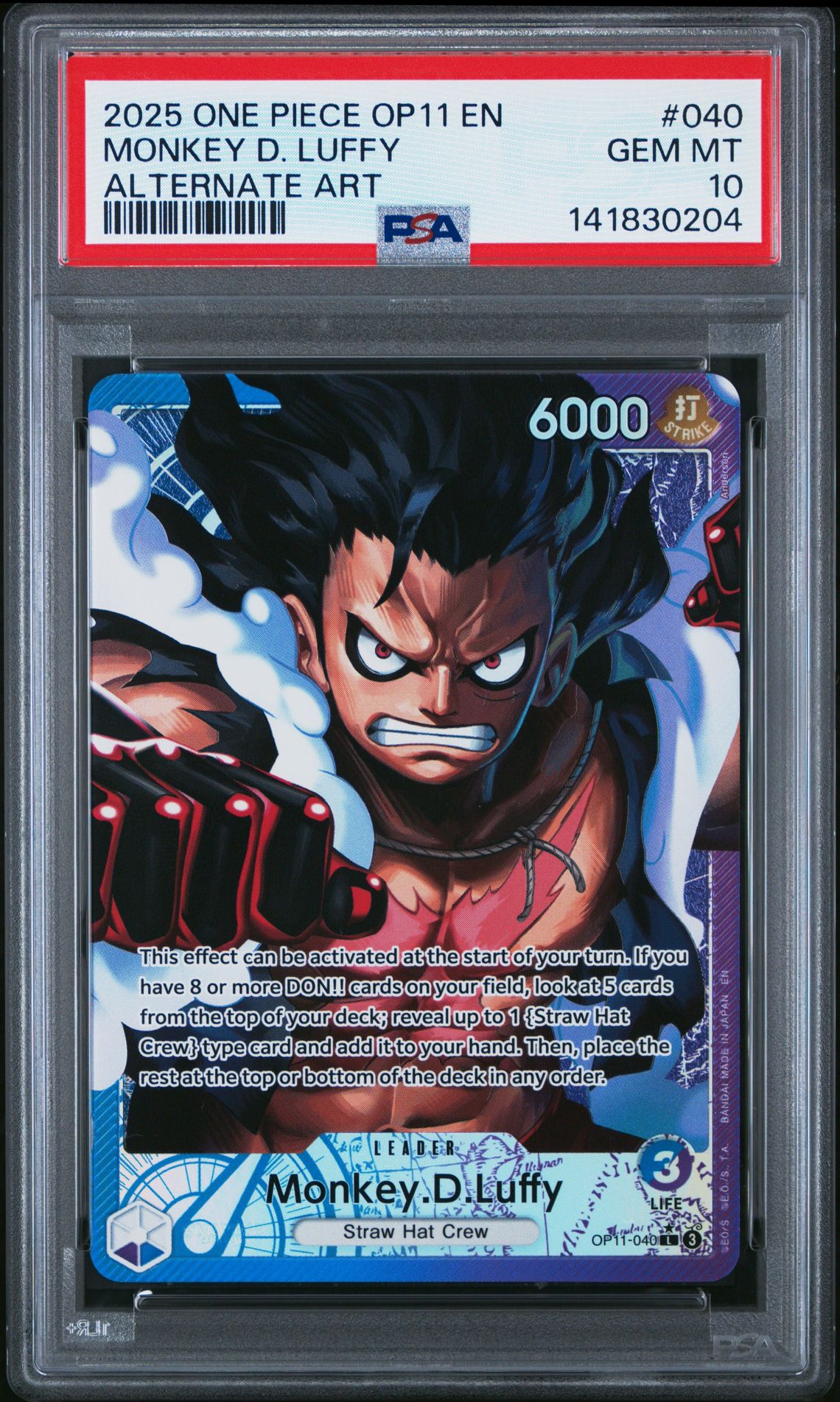 2025 One Piece Op11-A Fist Of Divine Speed Monkey D. Luffy #040 (Alternate Art) Gem Mt 10 front