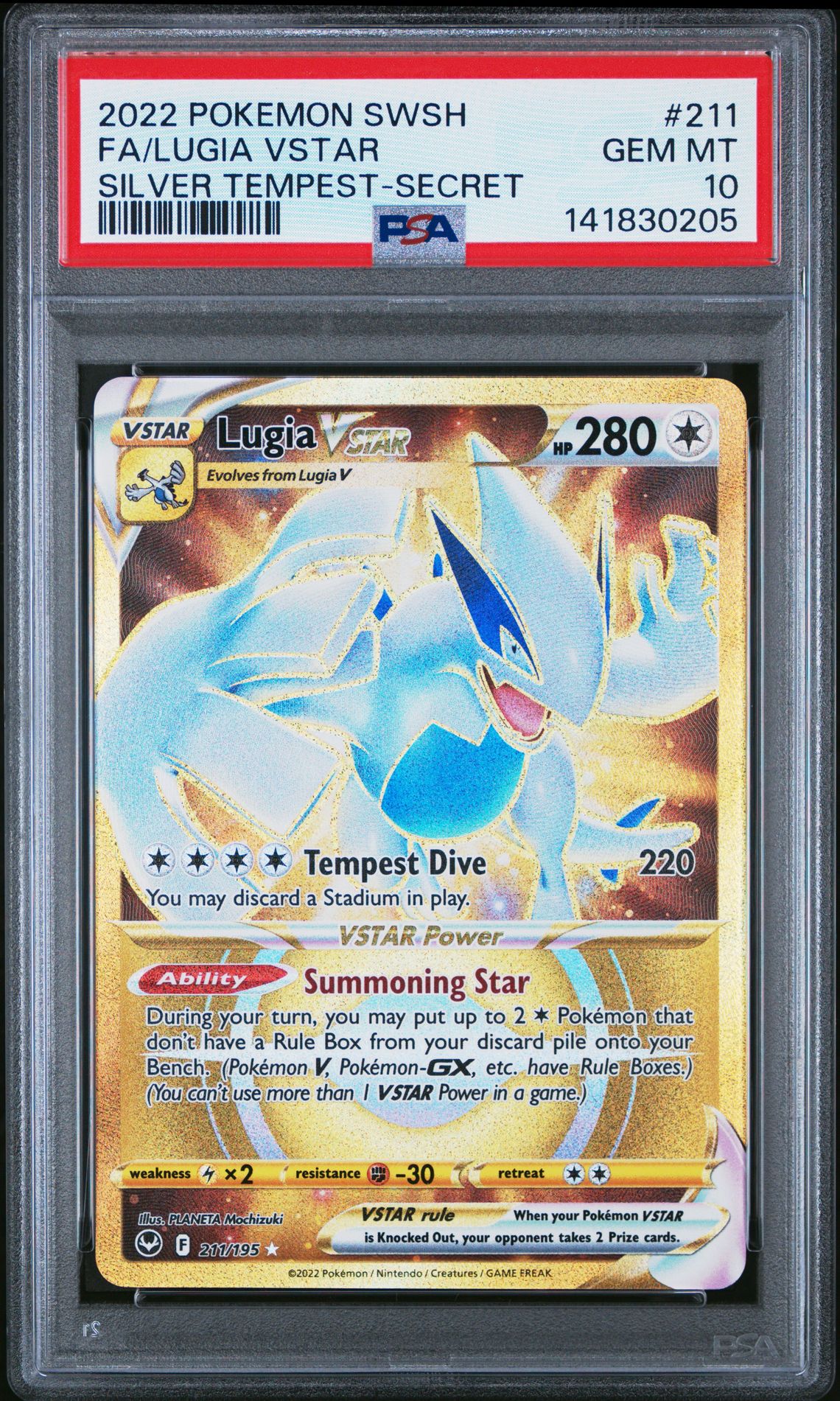 2022 Pokemon Sword & Shield Silver Tempest Fa/Lugia Vstar #211 (Silver Tempest-Secret) Gem Mt 10 front