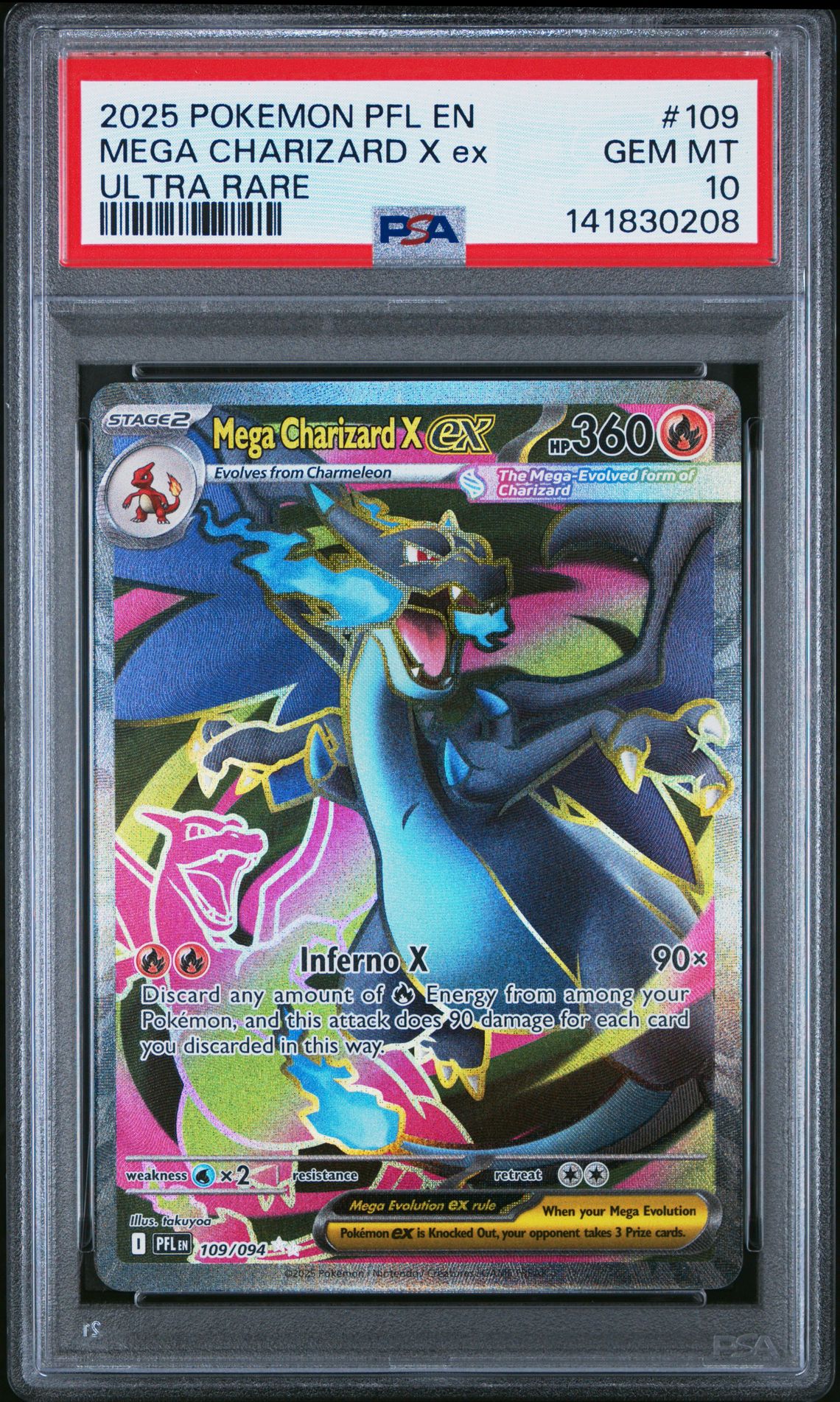 2025 Pokemon Pfl En-Phantasmal Flames Mega Charizard X Ex #109 (Ultra Rare) Gem Mt 10 front