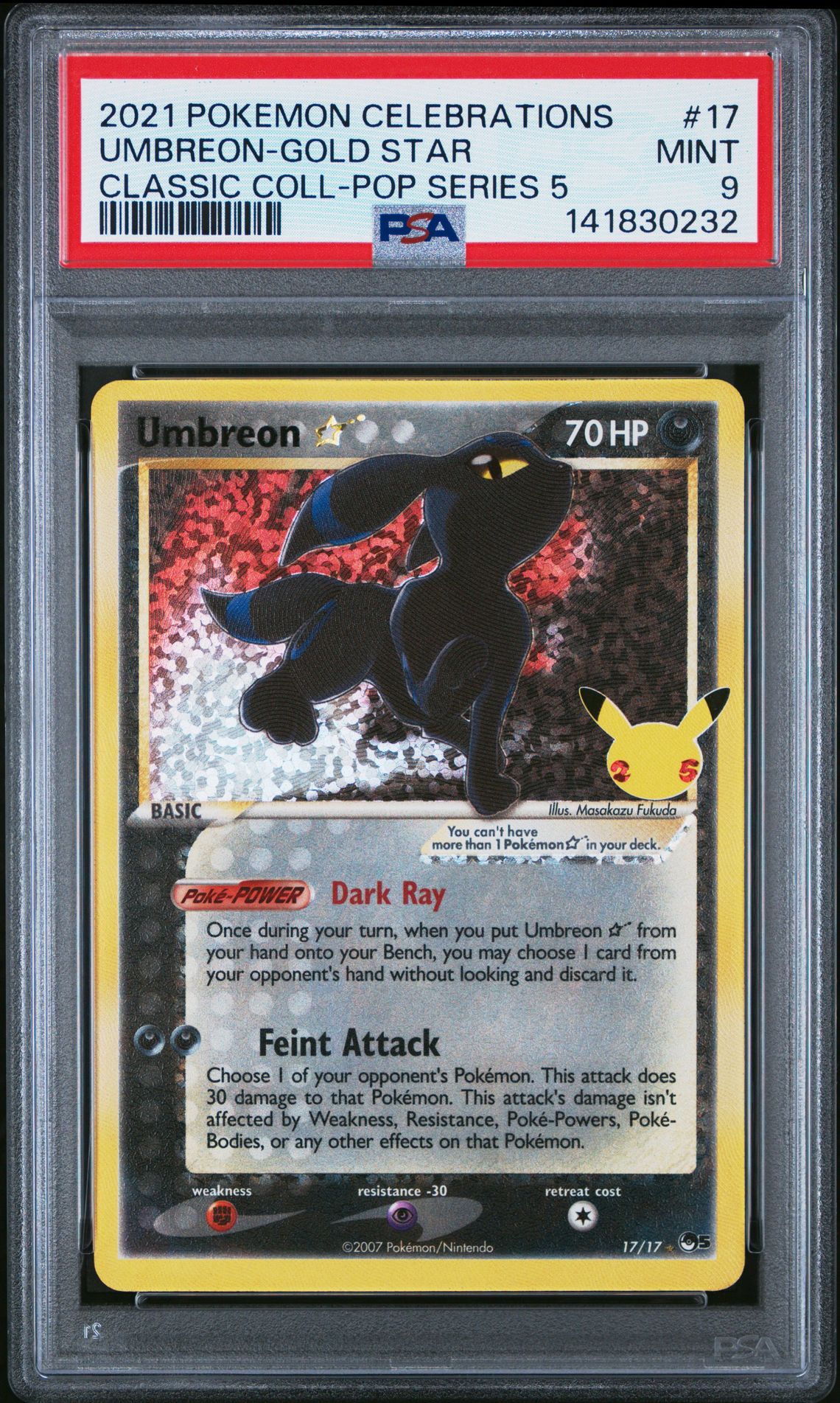 2021 Pokemon Celebrations Classic Collection Umbreon-Gold Star #17 (Classic Coll-Pop Series 5) Mint 9 front