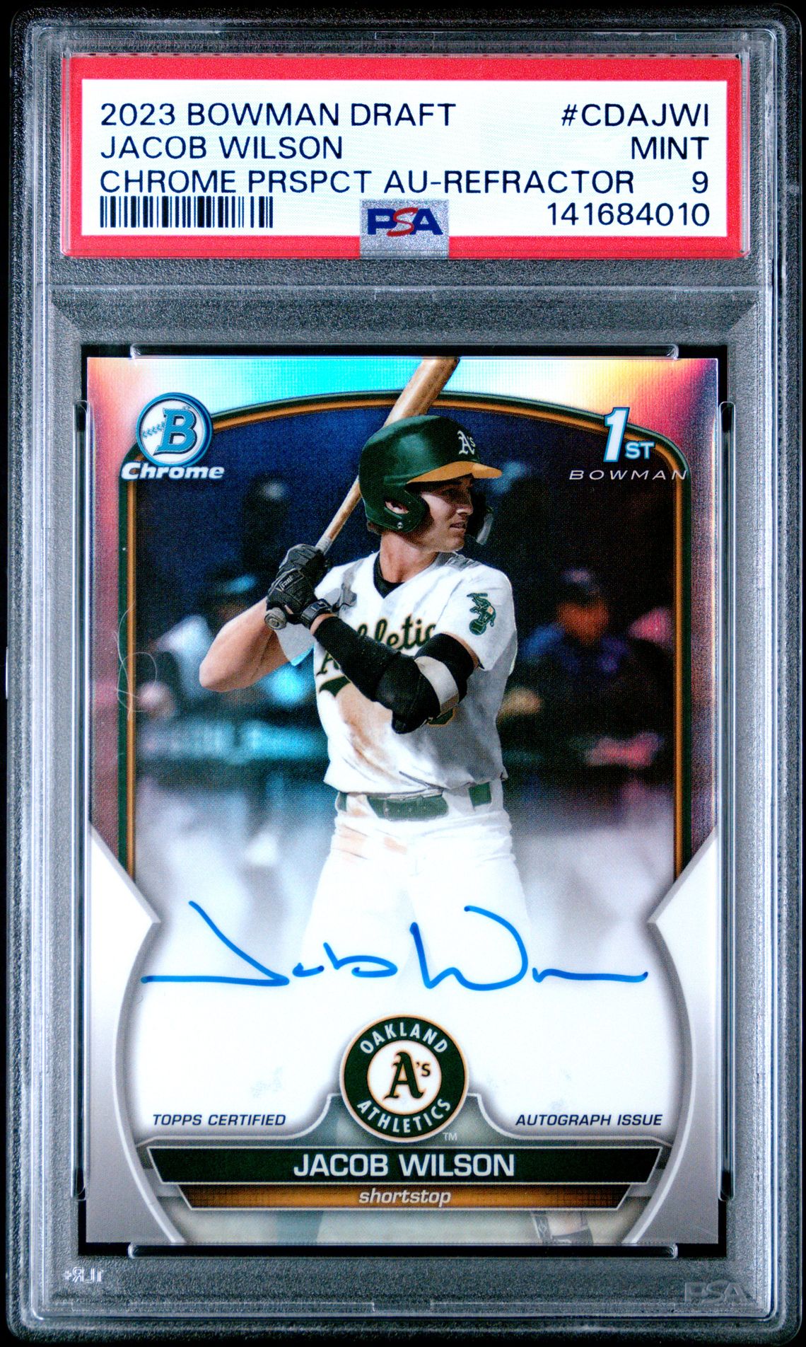 2023 Bowman BOWMAN DRAFT CHROME PROSPECT AUTOGRAPH CHROME PRSPCT AU-REFRACTOR #CDAJWI Jacob Wilson front