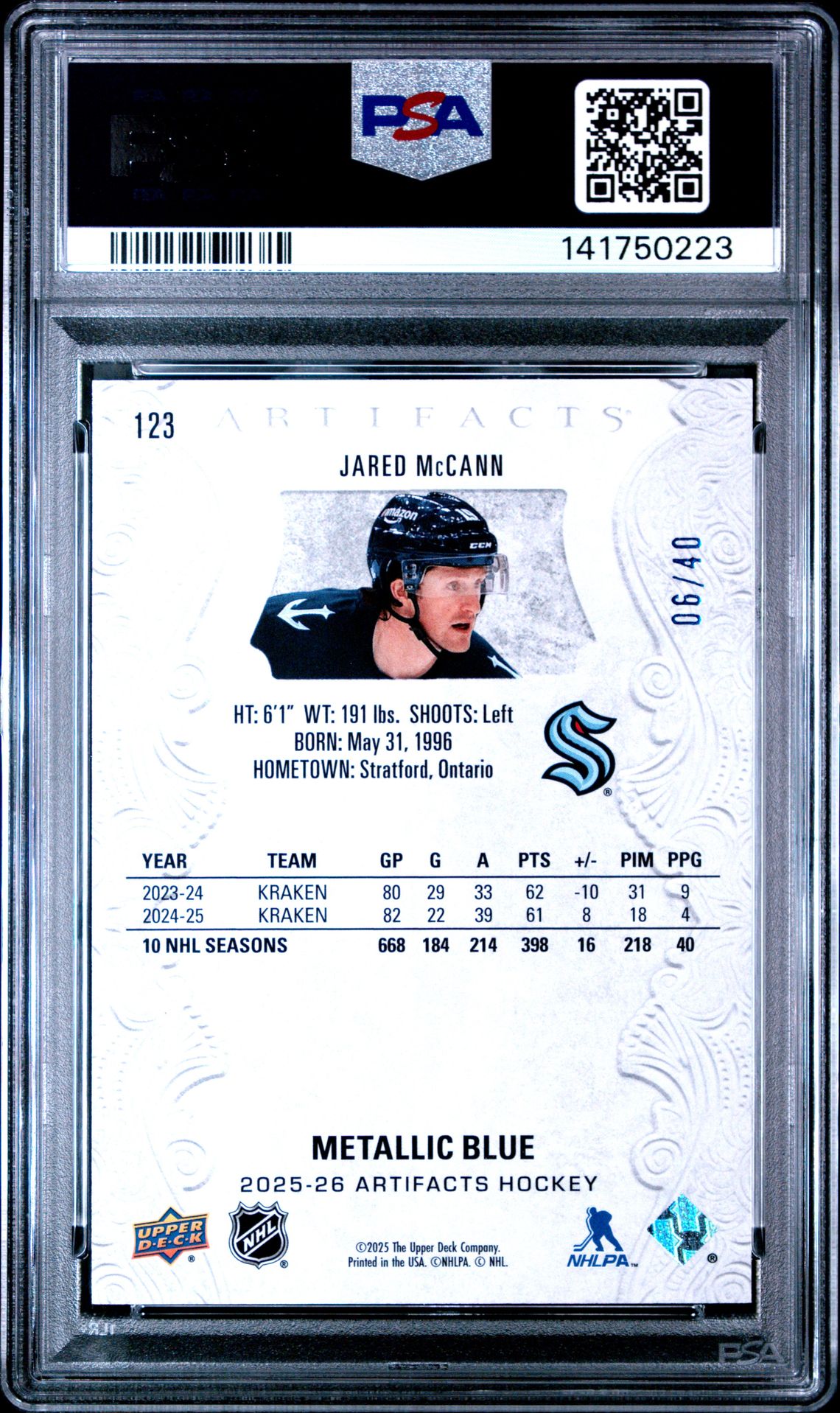 2025 Upper Deck Artifacts Jared Mccann #123 (Metallic Blue) Gem Mt 10 back