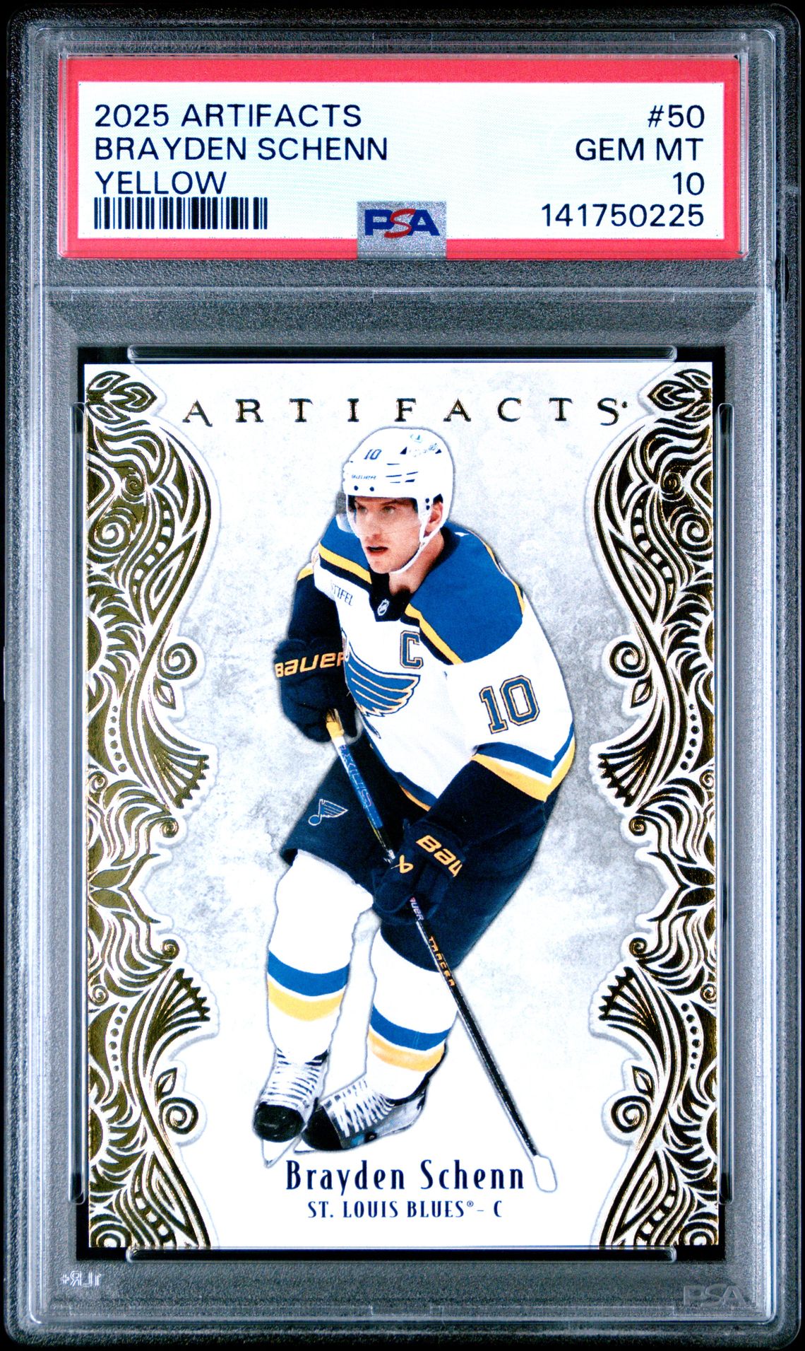 2025 Upper Deck Artifacts Brayden Schenn #50 (Yellow) Gem Mt 10 front