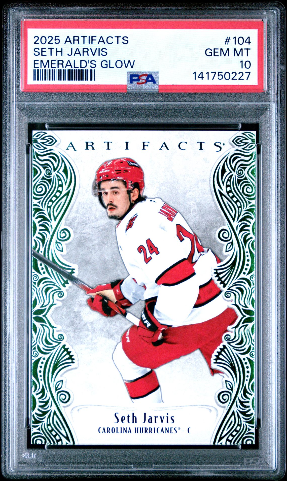 2025 Upper Deck Artifacts Seth Jarvis #104 (Emerald's Glow) Gem Mt 10 front