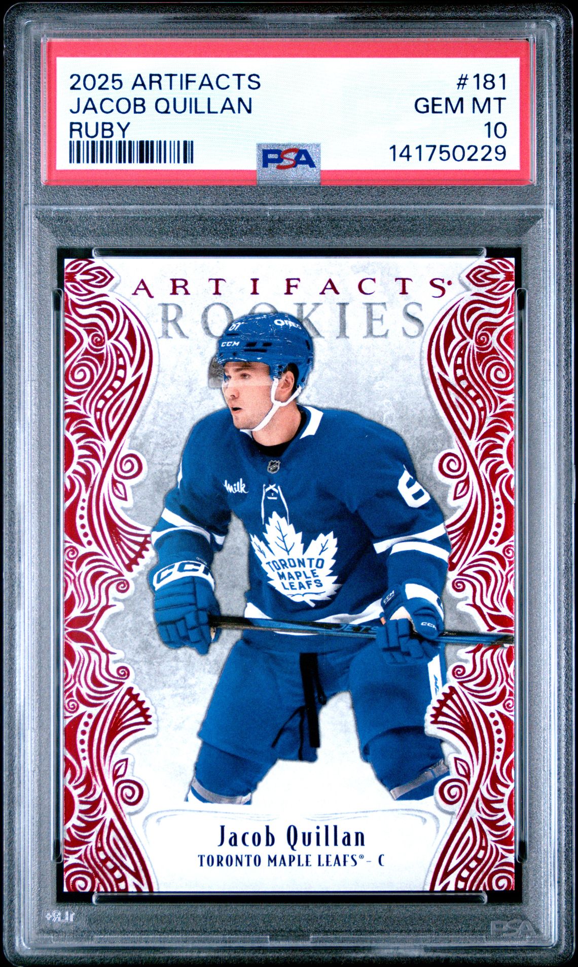 2025 Upper Deck Artifacts Jacob Quillan #181 (Ruby) Gem Mt 10 front