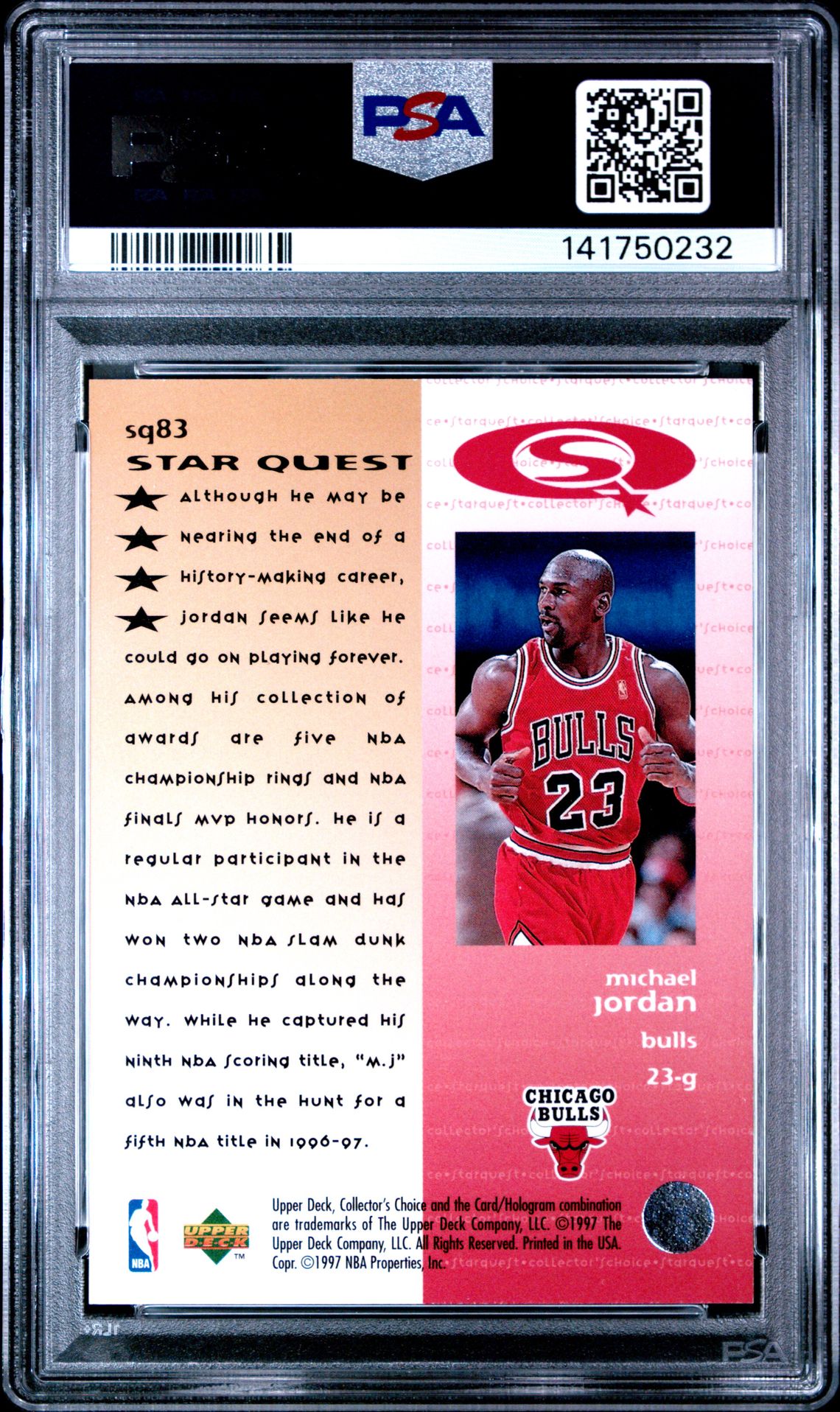 1997 Collector's Choice Starquest Michael Jordan #Sq83 (Starquest) Mint 9 back