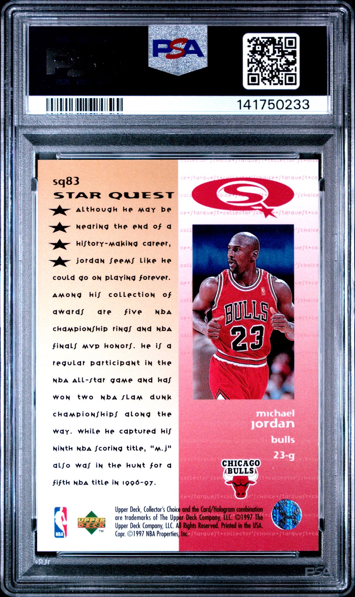 1997 Collector's Choice Starquest Michael Jordan #Sq83 (Starquest) Mint 9 back