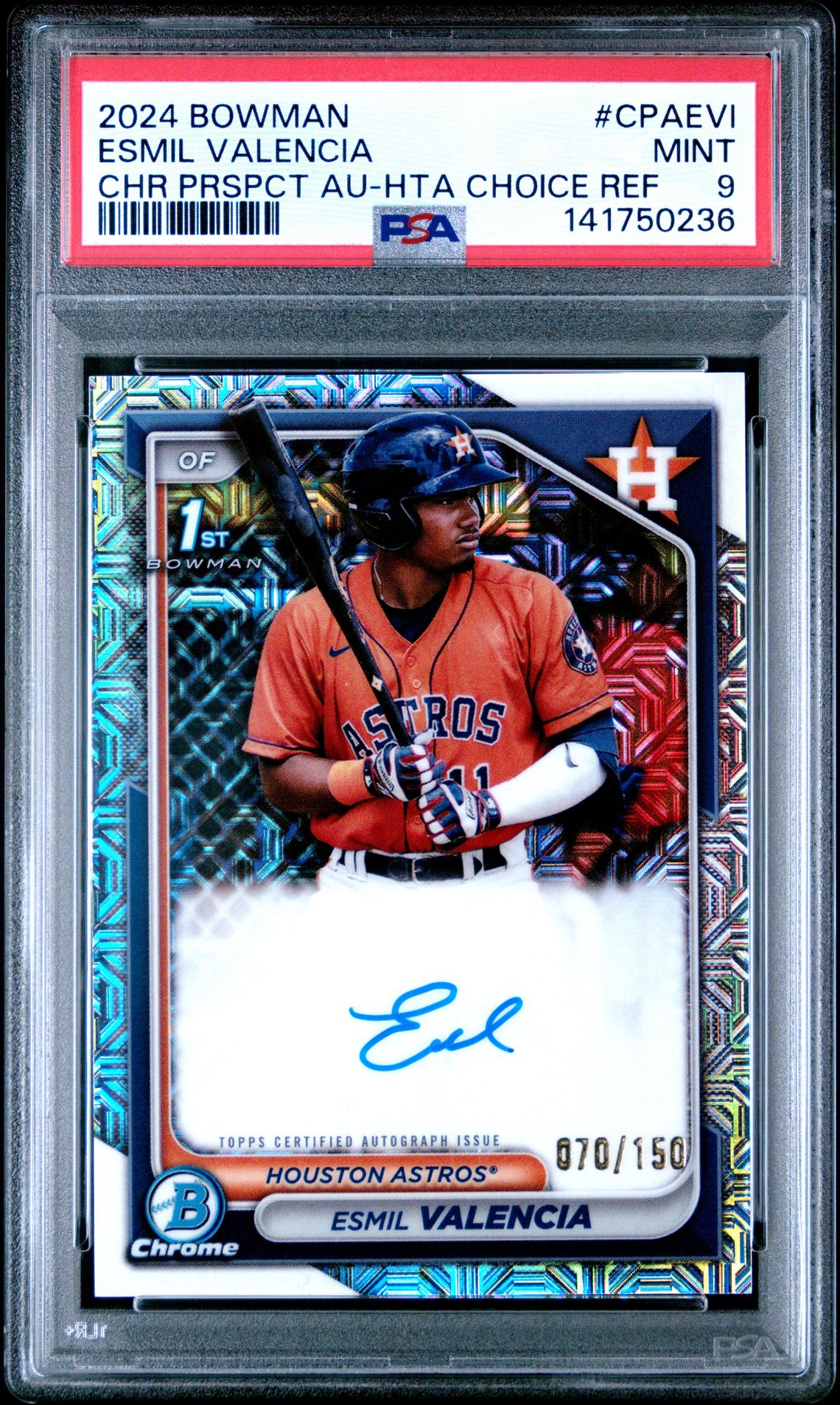 2024 Bowman Chrome Prospect Autographs Esmil Valencia #Cpaevi (Chr Prspct Au-Hta Choice Ref) Mint 9 front