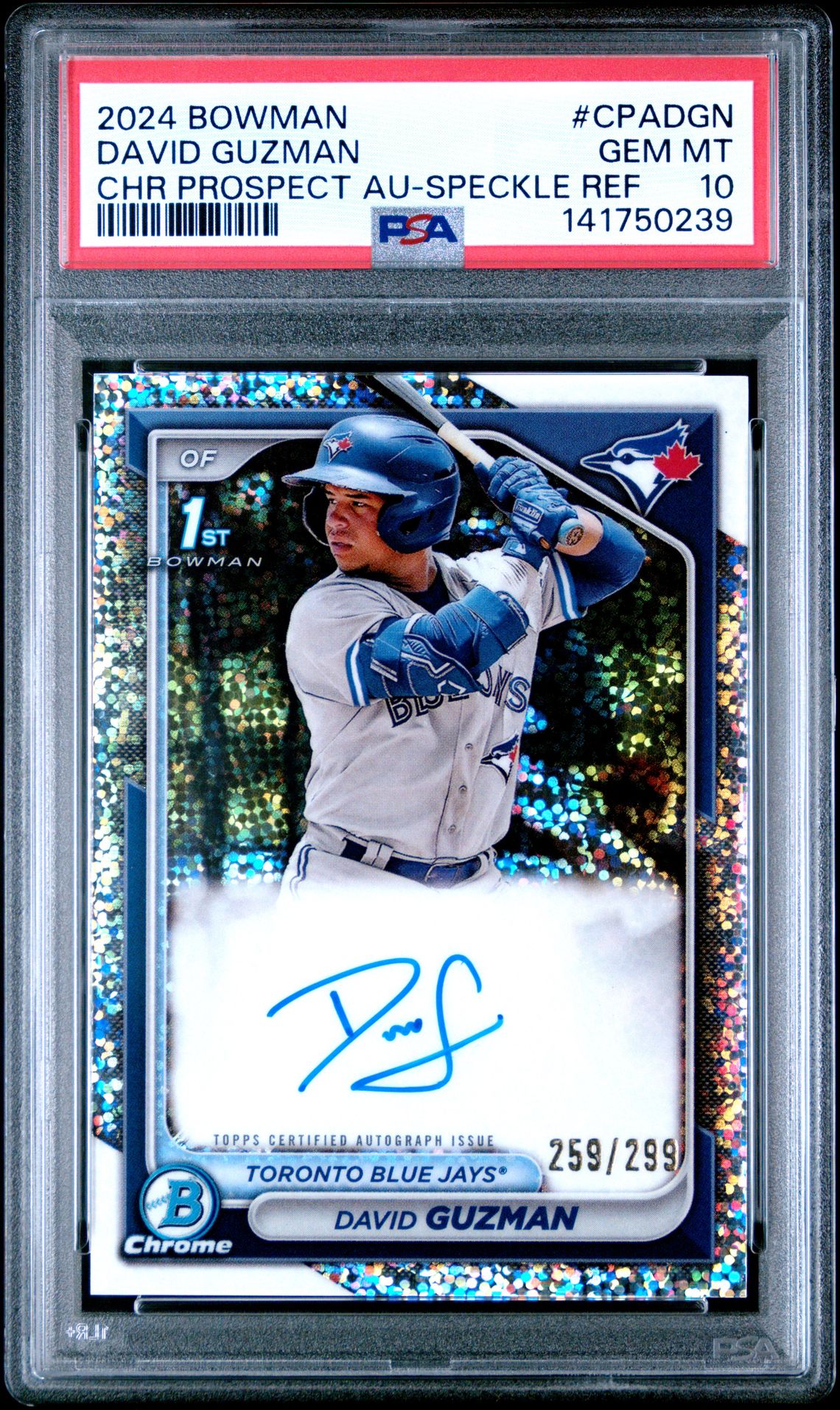 2024 Bowman Chrome Prospect Autographs David Guzman #Cpadgn (Chr Prospect Au-Speckle Ref) Gem Mt 10 front