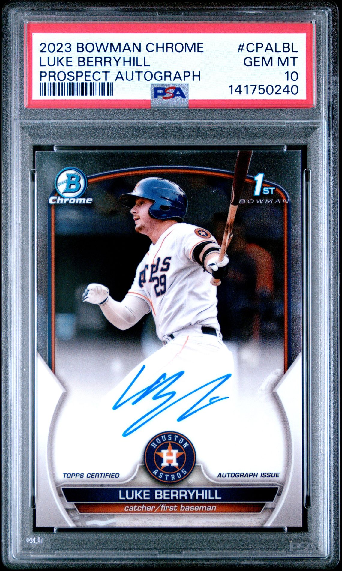 2023 Bowman Chrome Prospect Autographs Luke Berryhill #Cpalbl (Prospect Autograph) Gem Mt 10 front