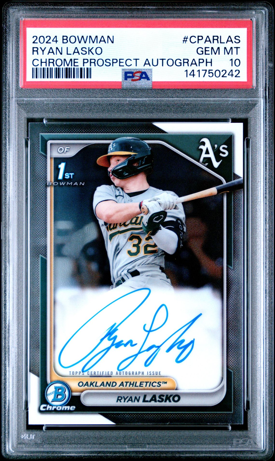 2024 Bowman Chrome Prospect Autographs Ryan Lasko #Cparlas Gem Mt 10 front