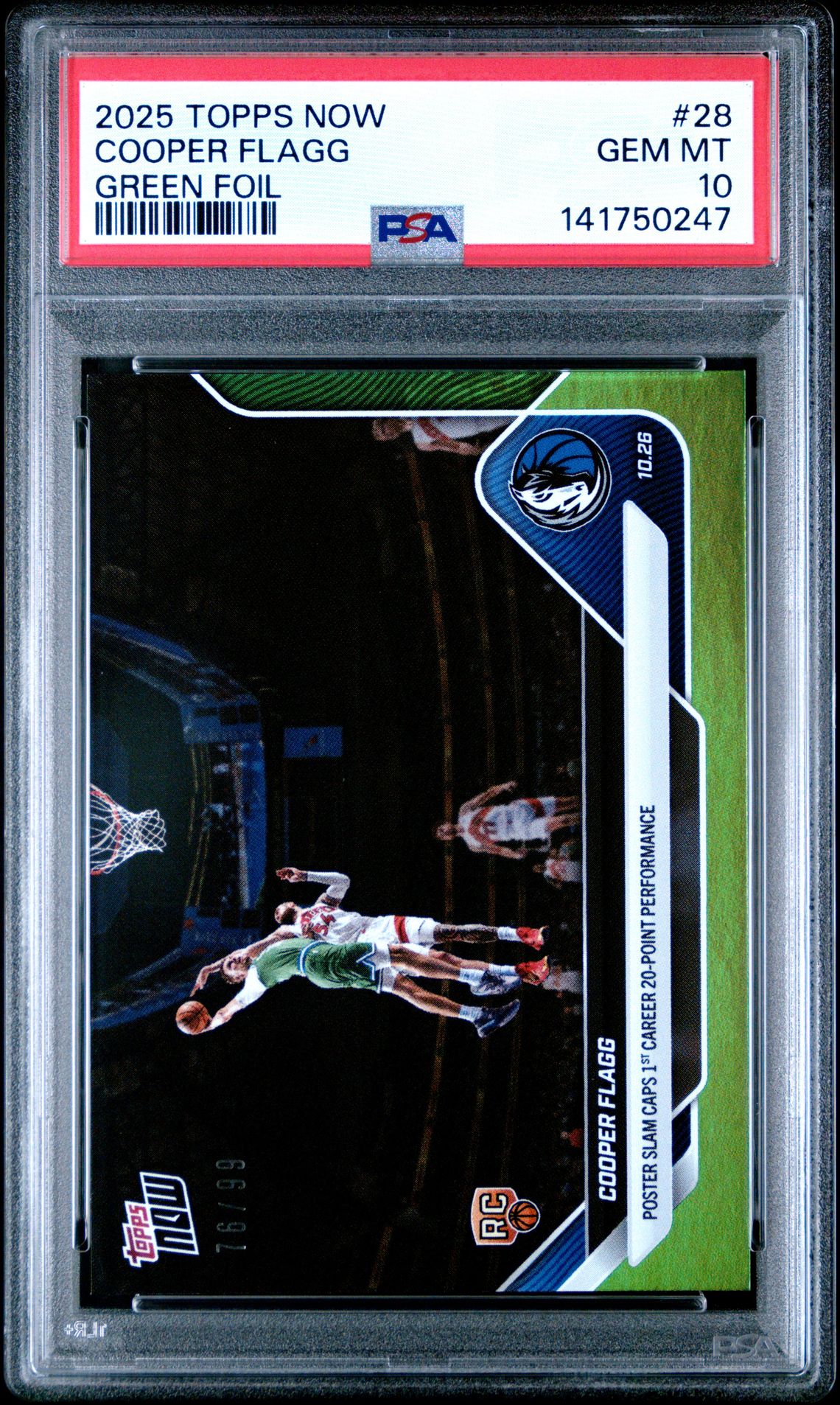 2025 Topps Now Cooper Flagg #28 (Green Foil) Gem Mt 10 front