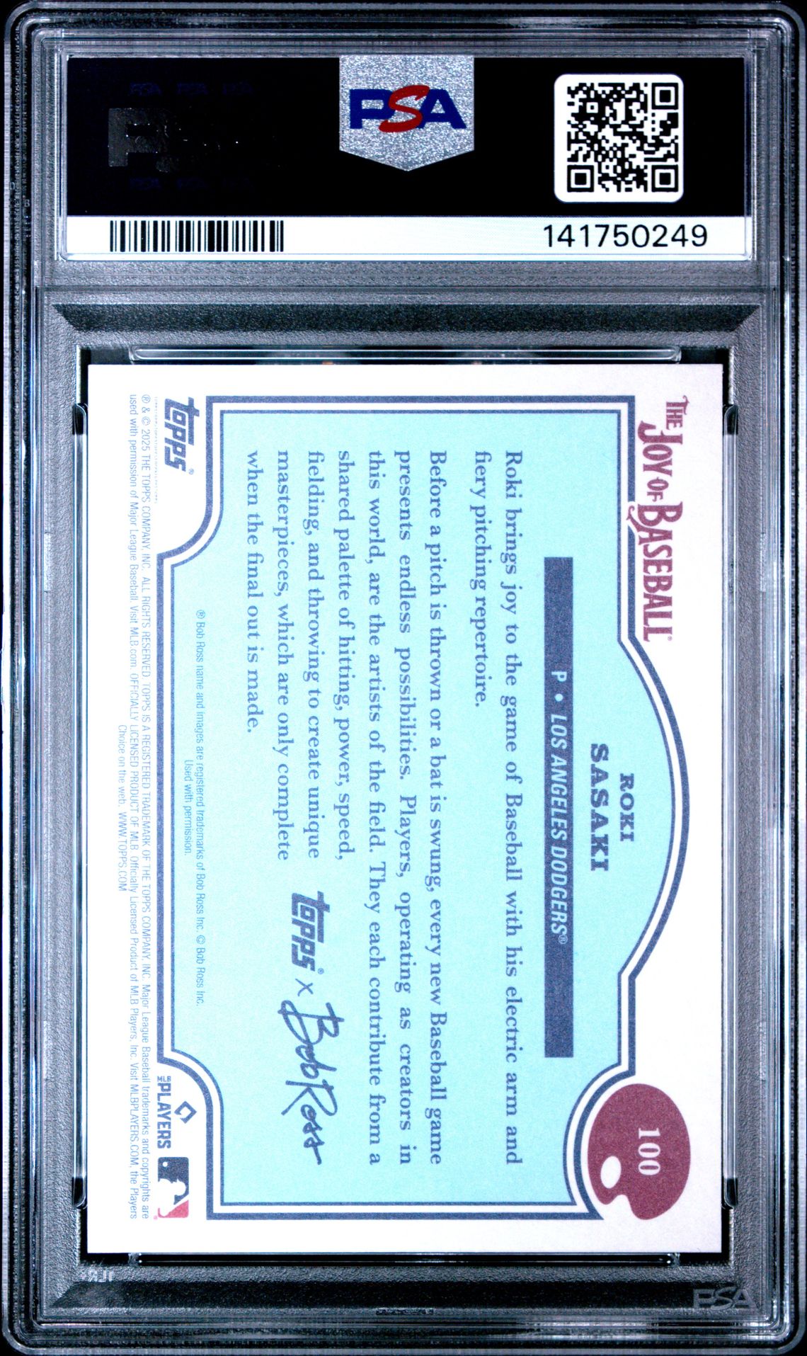 2025 Topps X Bob Ross The Joy Of Baseball Roki Sasaki #100 Gem Mt 10 back