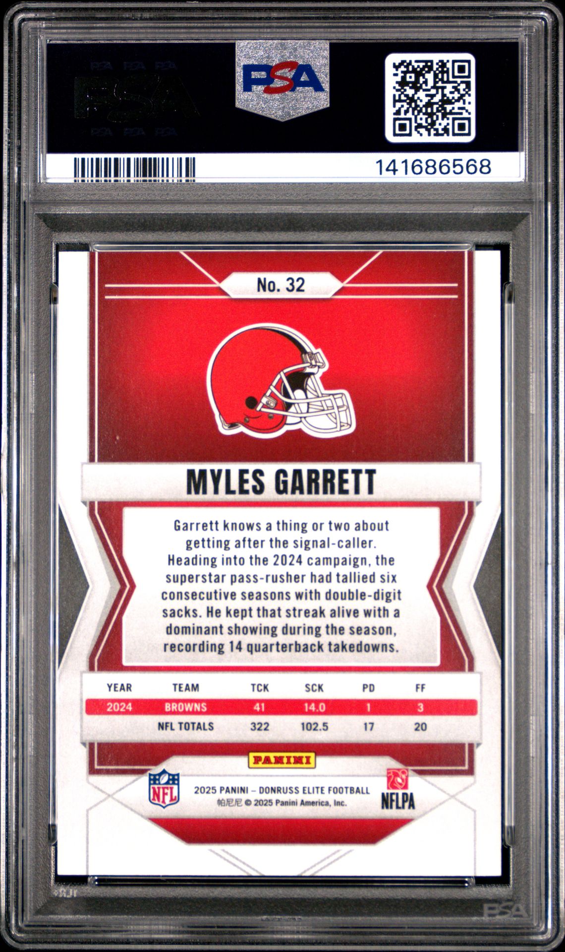 2025 Panini Donruss Elite Myles Garrett #32 (Status Explosion) Mint 9 back