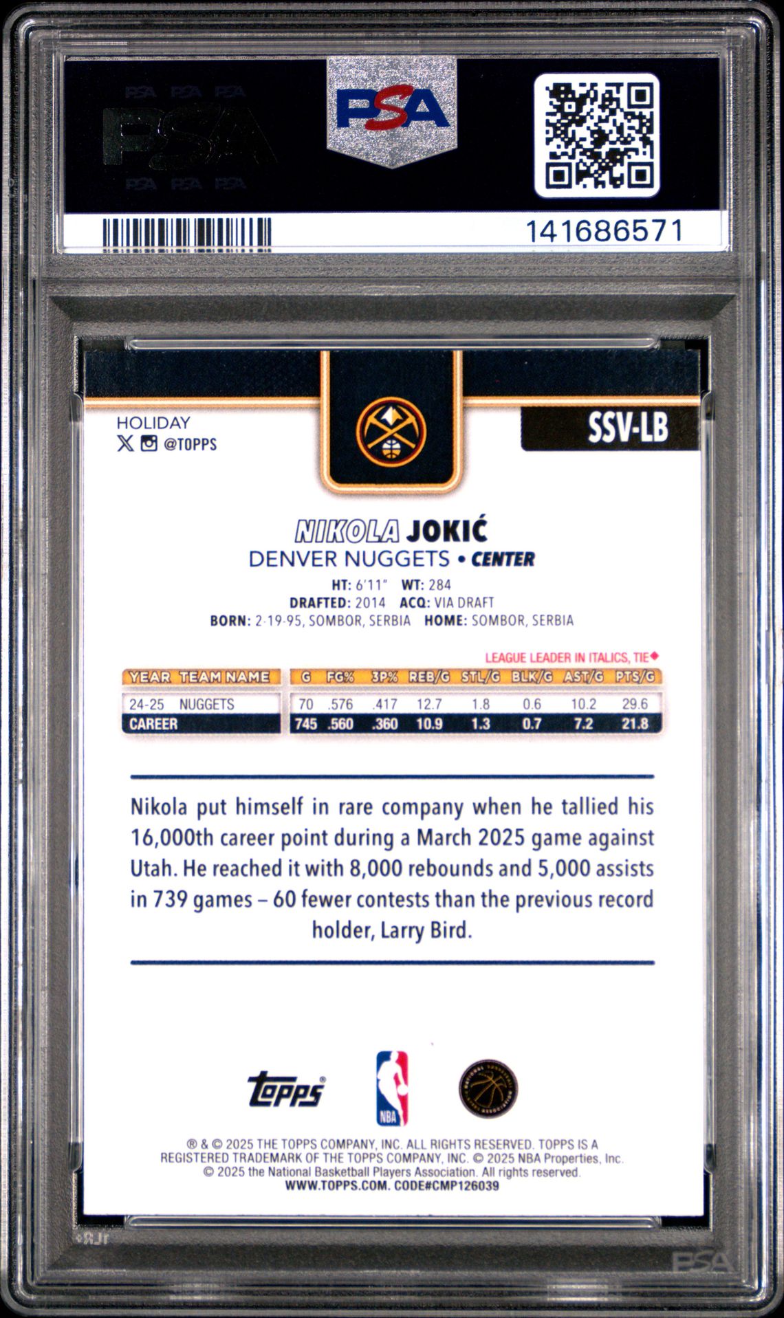 2025 Topps Holiday Holiday Variation Super Short Prints Nikola Jokic #Ssv-Lb Mint 9 back