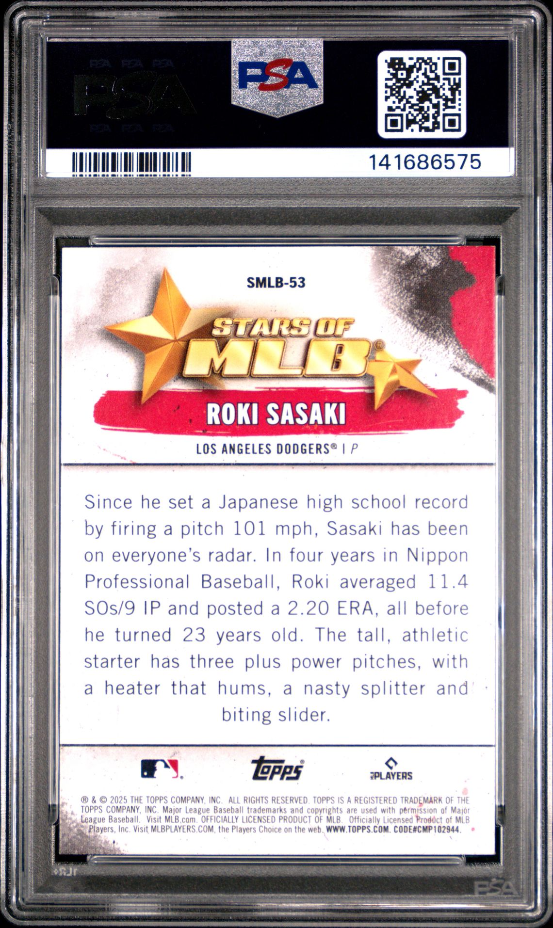 2025 Topps Stars Of Mlb Roki Sasaki #Smlb53 (Series 2) Nm-Mt 8 back