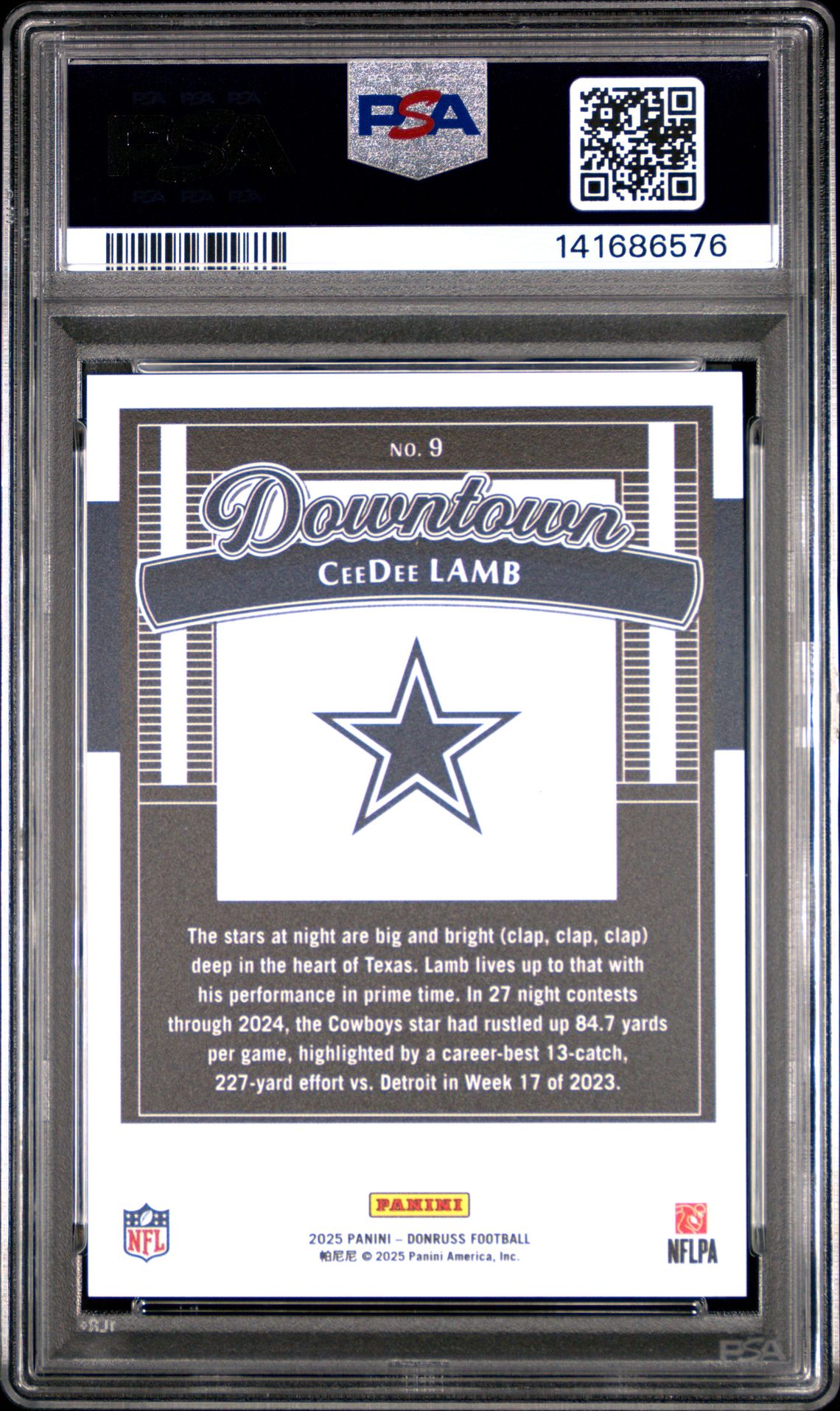 2025 Panini Donruss Downtown! Ceedee Lamb #9 Gem Mt 10 back