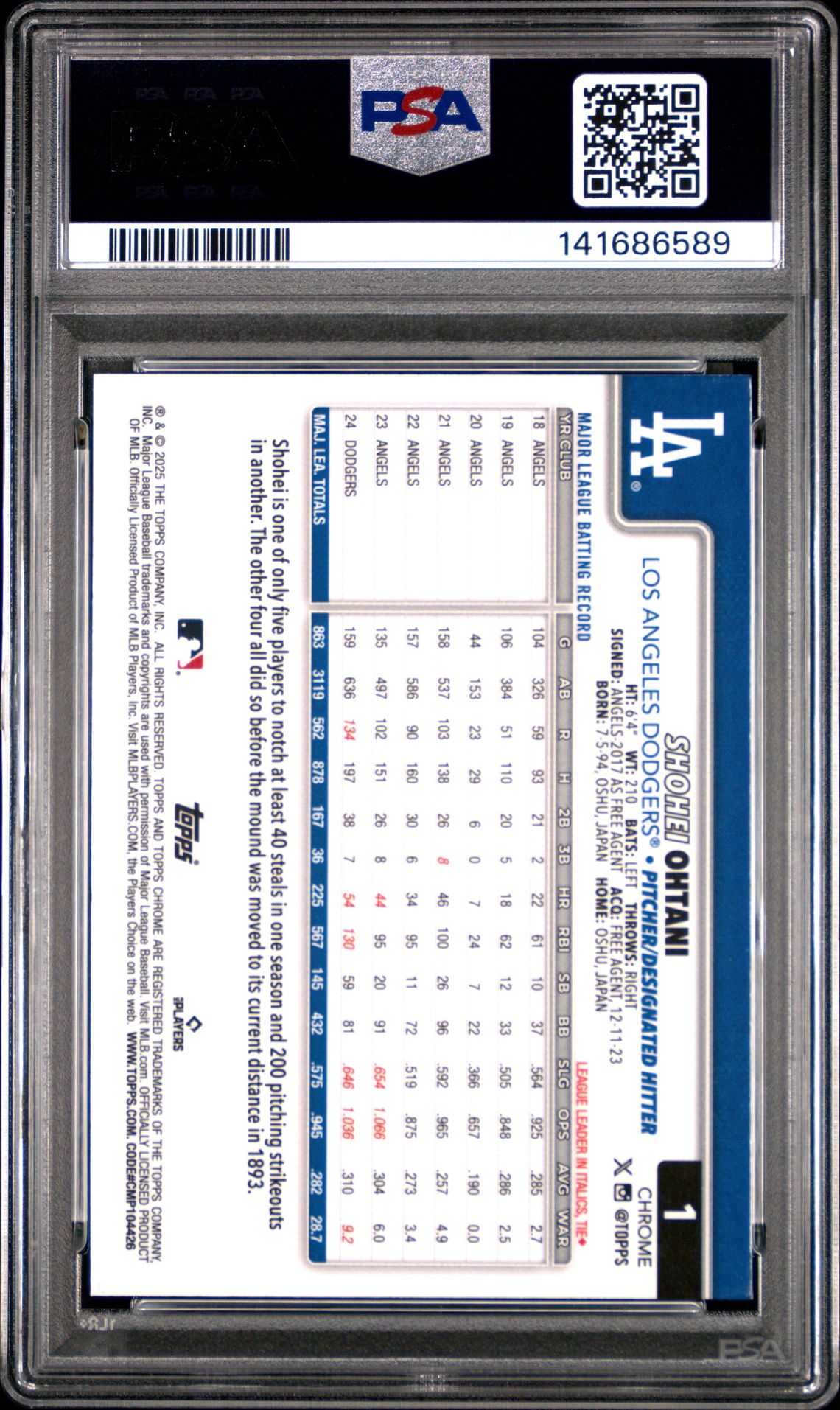 2025 Topps Chrome Shohei Ohtani #1 (X-Fractor) Mint 9 back