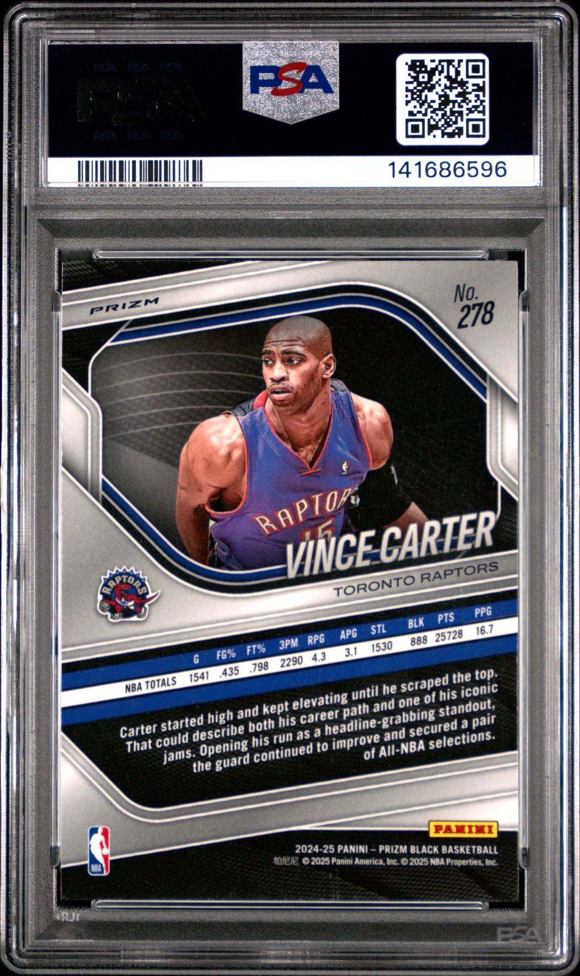 2024 Panini Prizm Black Vince Carter #278 (Snakeskin Prizm) Gem Mt 10 back