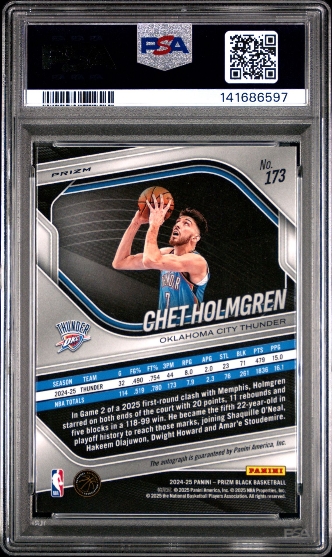 2024 Panini Prizm Black Chet Holmgren #173 (Autograph) Gem Mt 10 back