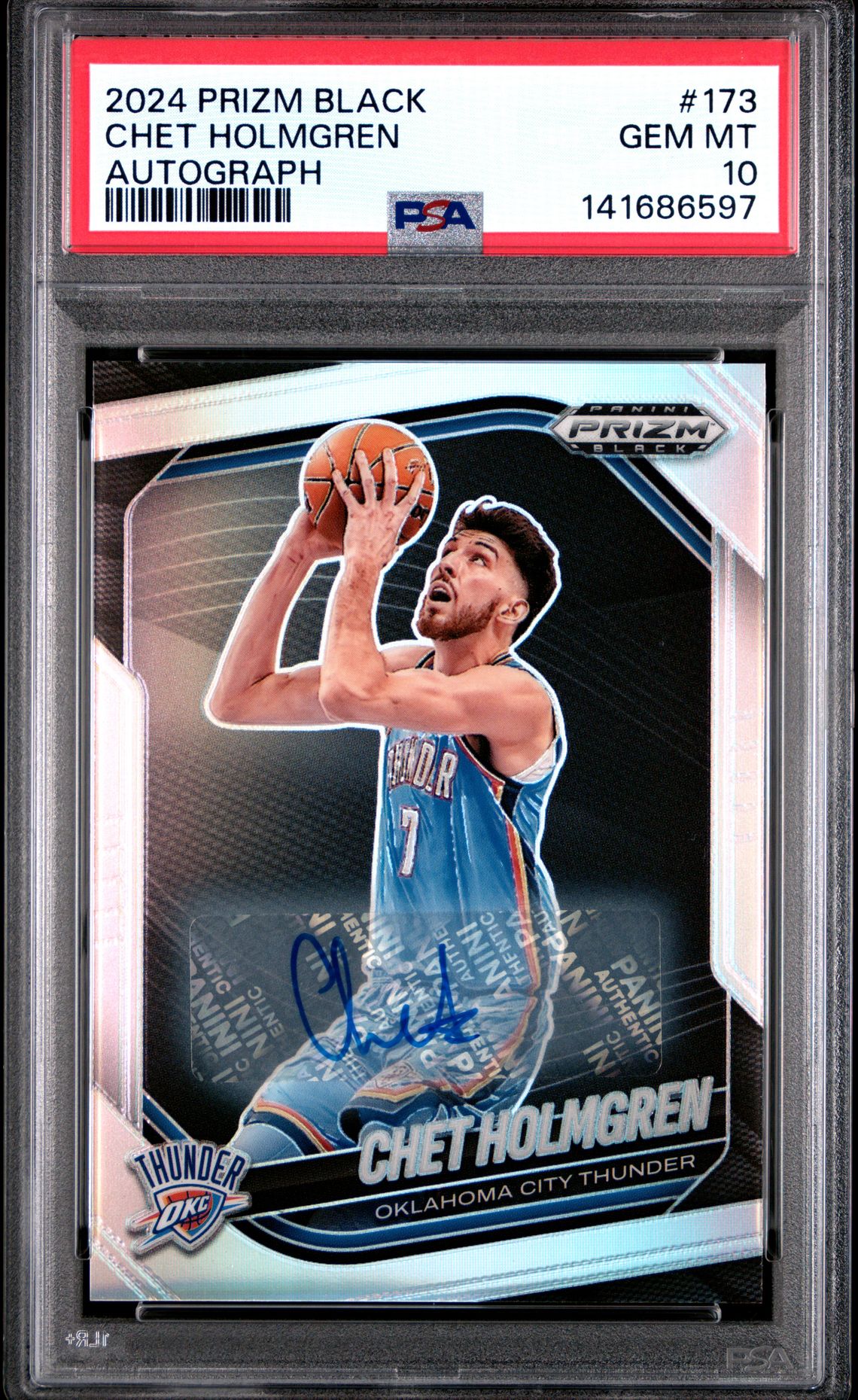 2024 Panini Prizm Black Chet Holmgren #173 (Autograph) Gem Mt 10 front