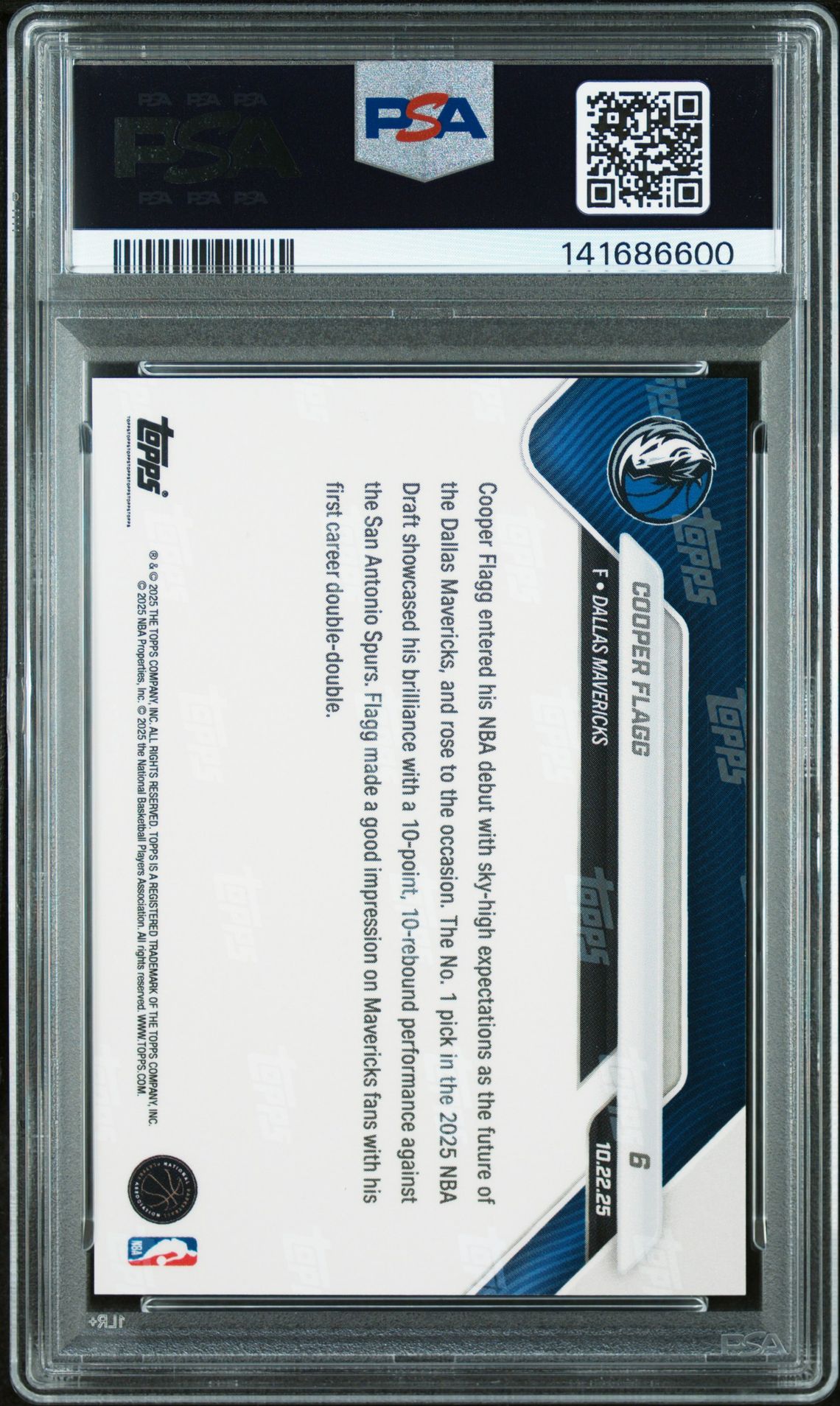 2025 Topps Now Cooper Flagg #6 Gem Mt 10 back