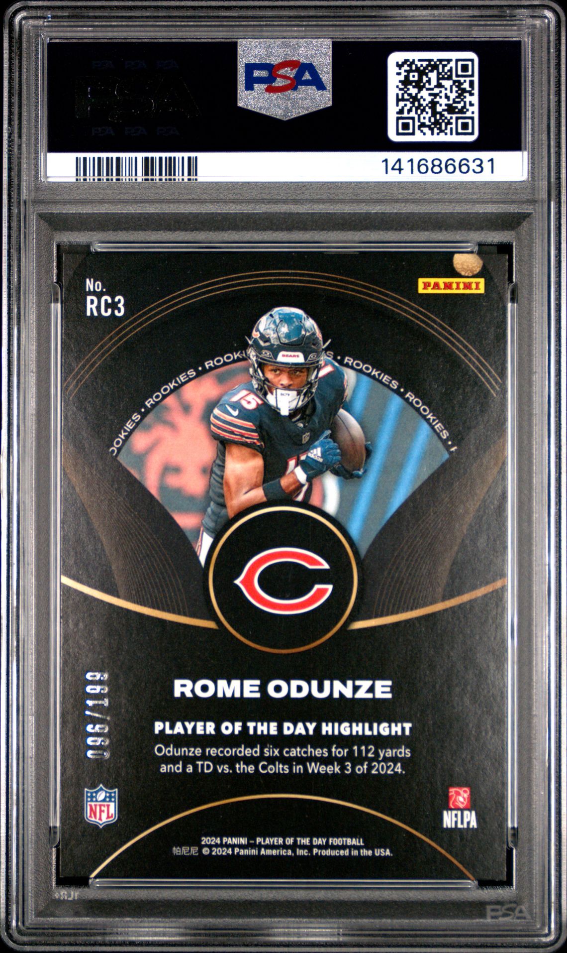 2024 Panini Player Of The Day Rookie Rome Odunze #Rc3 (Rookies-Orange) Nm-Mt 8 back