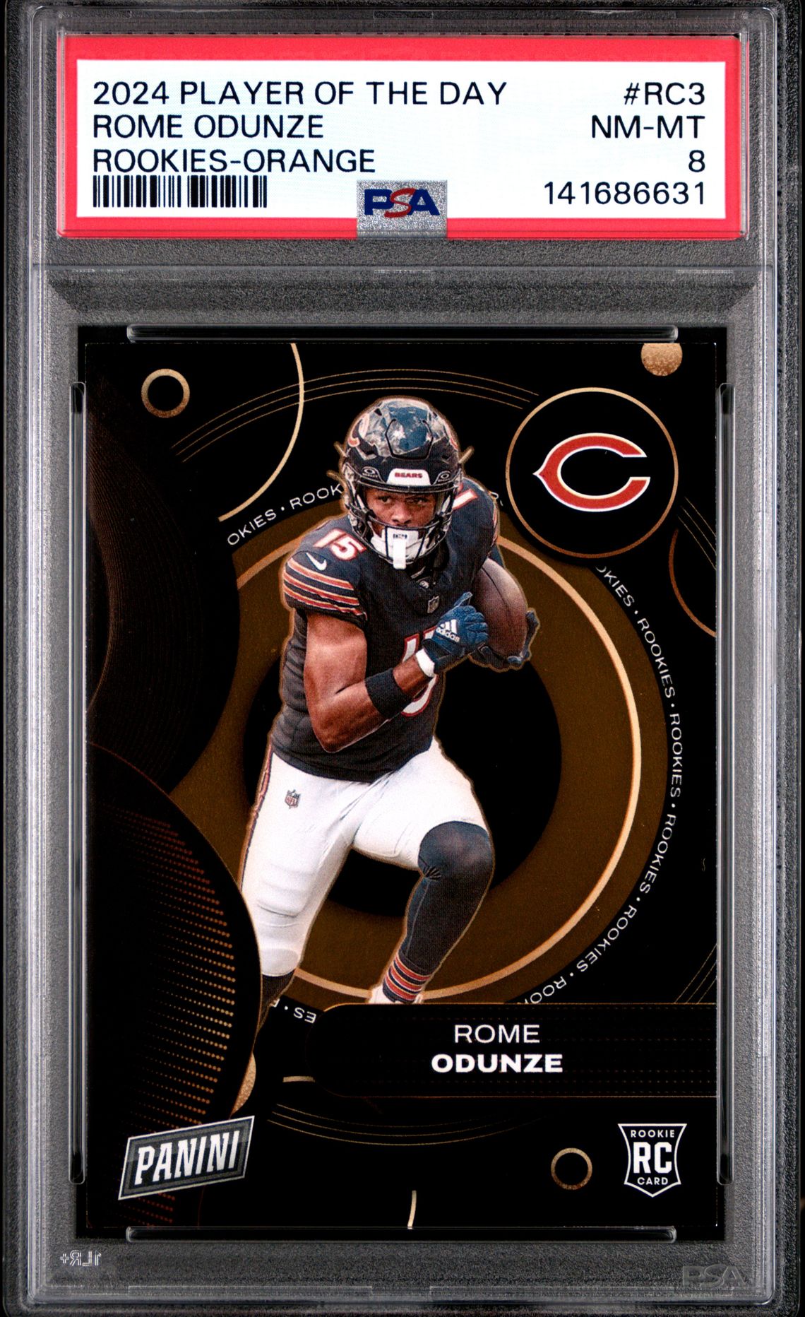 2024 Panini Player Of The Day Rookie Rome Odunze #Rc3 (Rookies-Orange) Nm-Mt 8 front